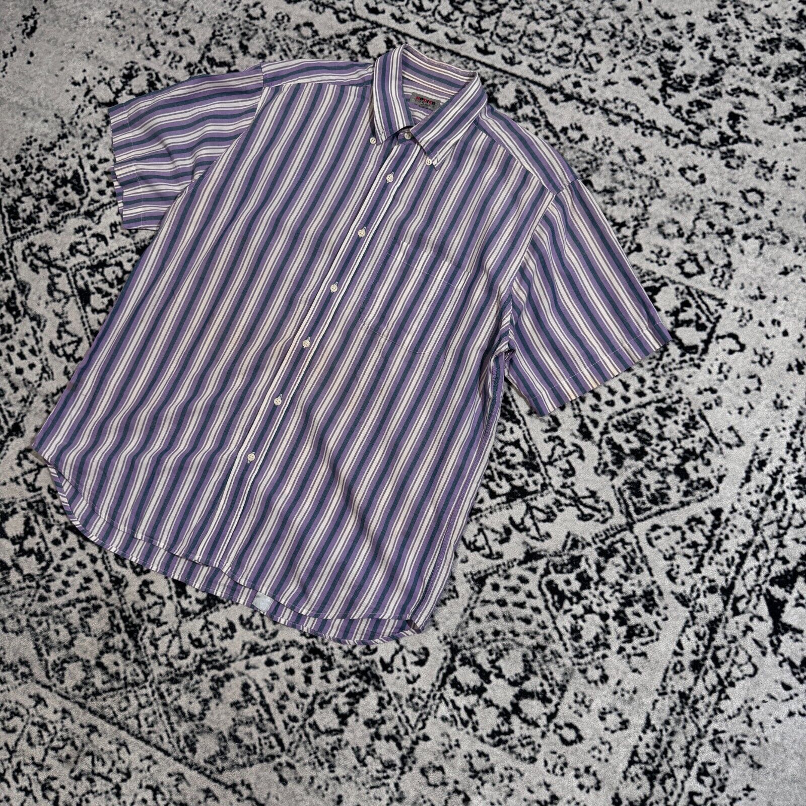 Vintage Vintage Rodier Unisex Purple White Cotton Shirt Size L Short Size US L / EU 52-54 / 3 - 2 Thumbnail