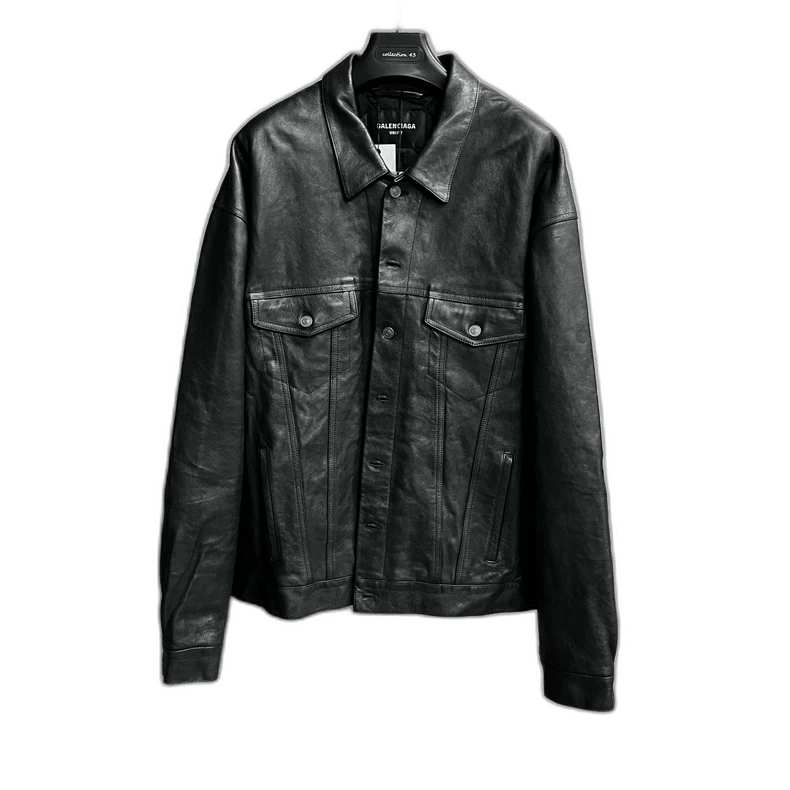 Balenciaga Black Long Sleeve Leather Shirt Jacket Size US S / EU 44-46 / 1 - 1 Thumbnail