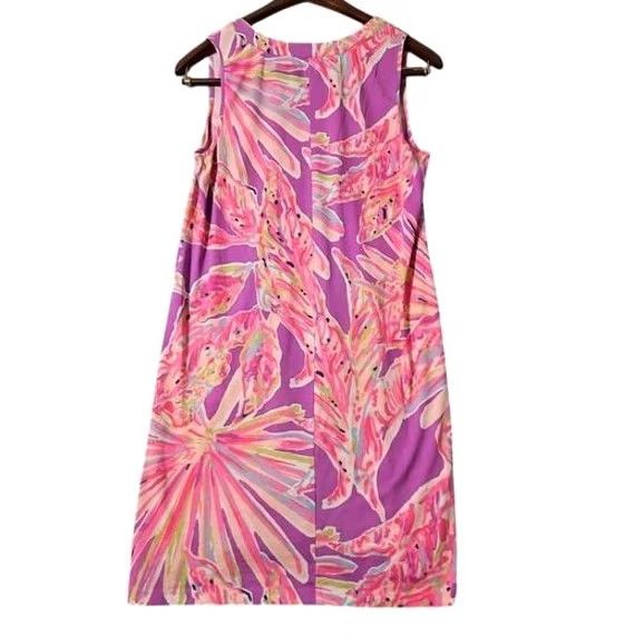 Lilly Pulitzer Lilly Pulitzer Dress Womens Small V Neck Sleeve-less Amina Sunseekers Pink Swing Knee Length Size S / US 4 / IT 40 - 2 Thumbnail