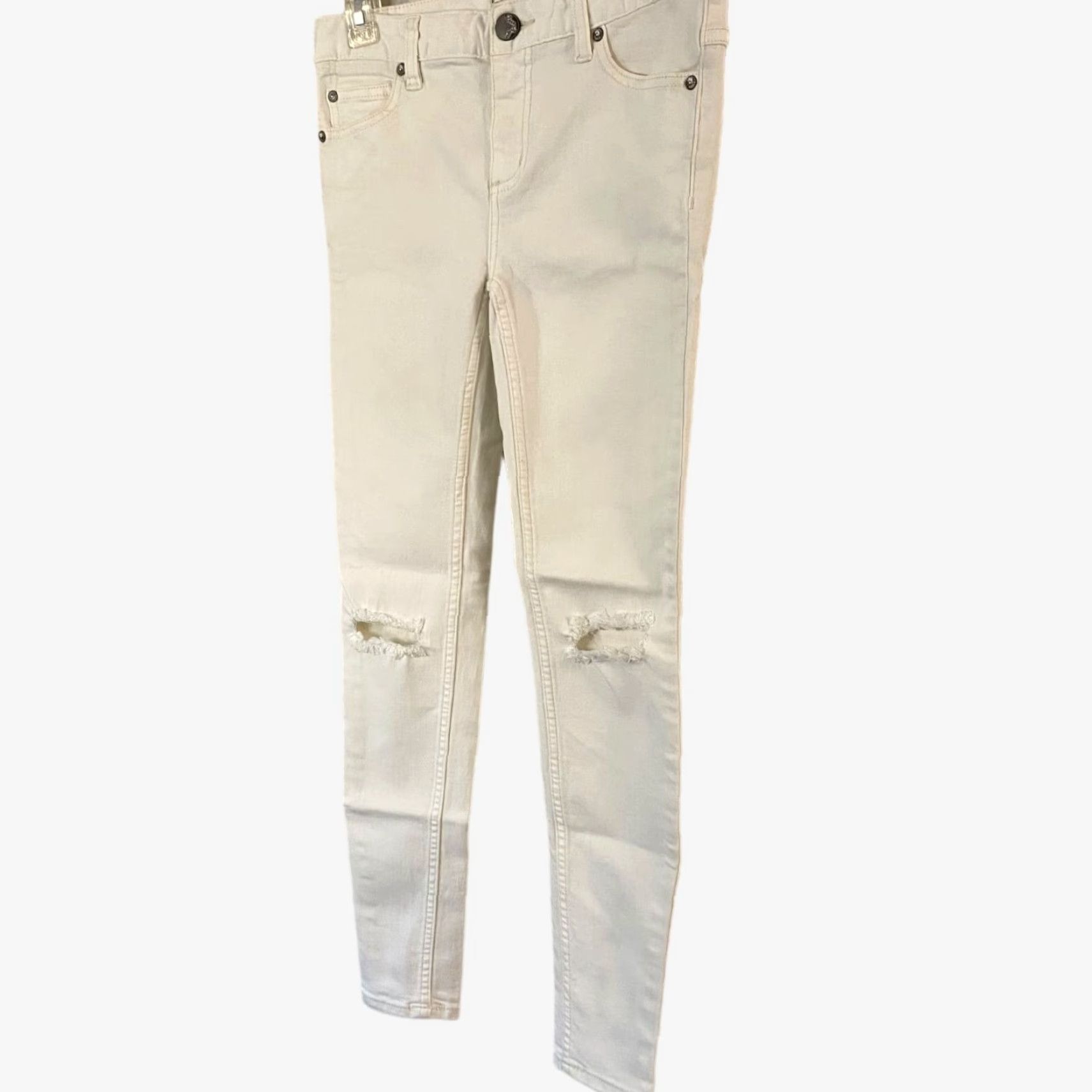 Free People Free People Jeans Womens Mid-Rise Skinny Ankle White Denim Stretch Distressed 26 Size 26" / US 2 / IT 38 - 2 Thumbnail