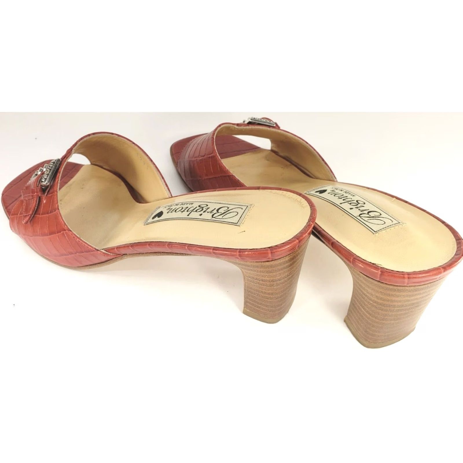 Brighton Brighton Tyler Croc Embossed Red Pump Sandals Women's 7 Slip On Leather M Heel Block Animal Print Slide Shoes, Italy, Handmade No, Vintage No Size US 7 / IT 37 - 5 Thumbnail