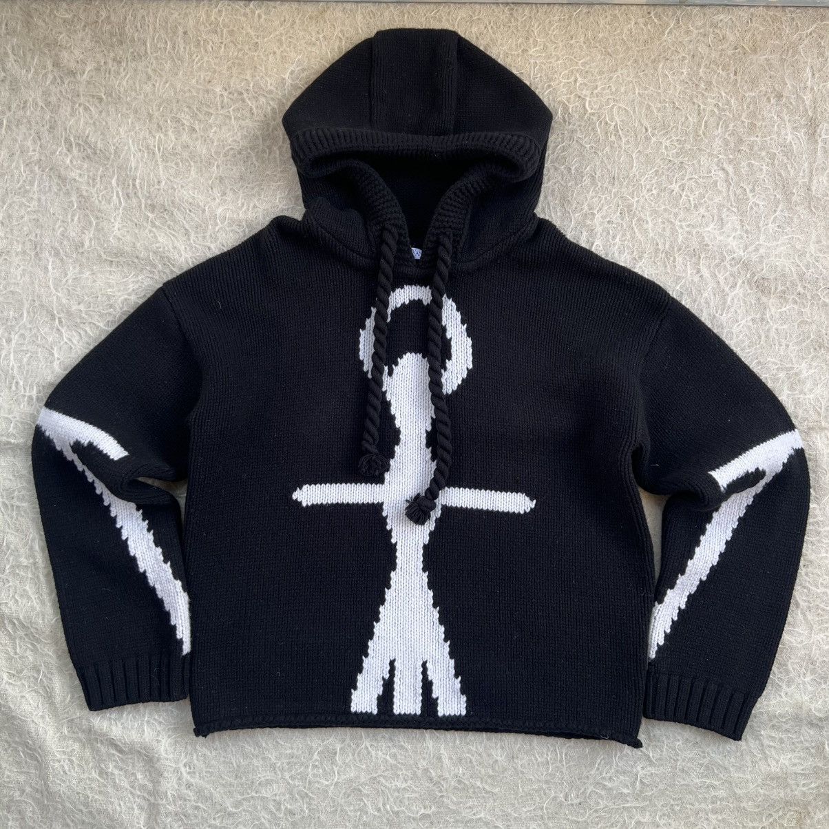 JW Anderson JW Anderson Black & White Anchor Wool Knit Hoodie – Size L Size US L / EU 52-54 / 3 - 1 Thumbnail