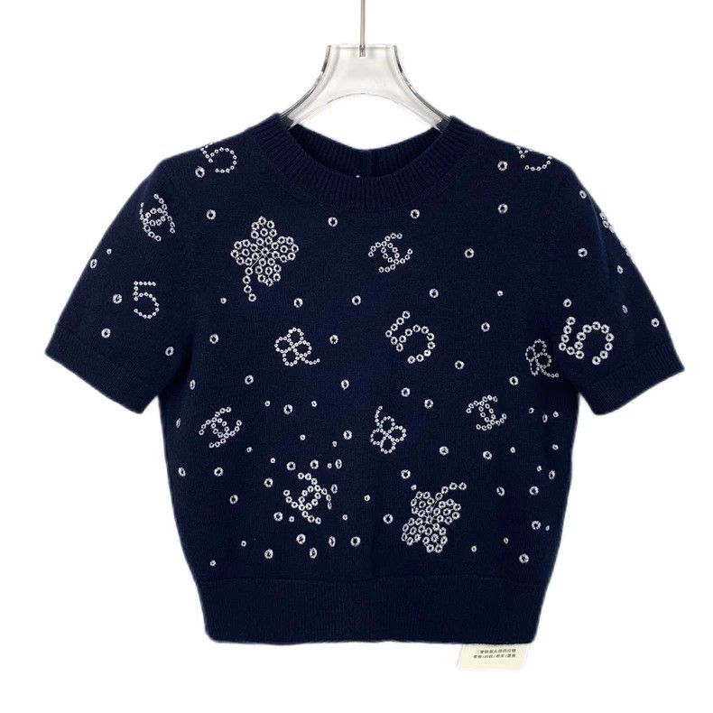 Chanel ChanelDark blue logo digital print embroidered cashmere sho Size XXS / US 00 / IT 34 - 1 Thumbnail