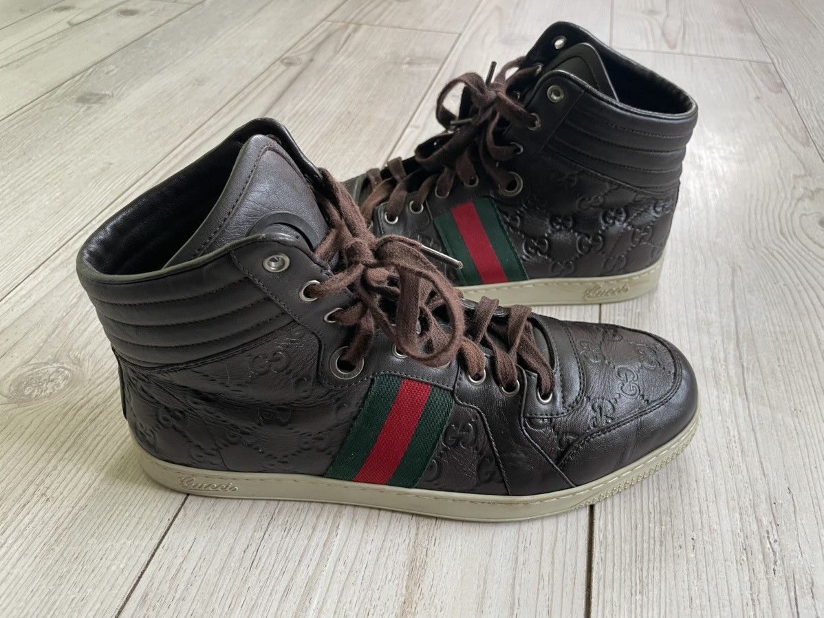 Gucci GUCCI Sneakers Hi-Top Leather Web Guccisima GG Monogram Size US 8 / EU 41 - 5 Thumbnail