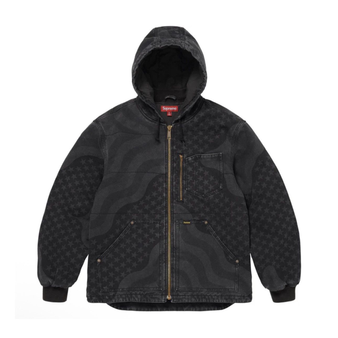 Supreme Supreme Flag Quilted Hooded Work Jacket Black XL Size US XL / EU 56 / 4 - 1 Thumbnail