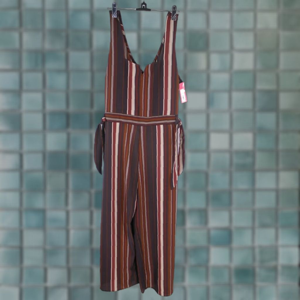 Vintage Xhilaration Womens Sleeveless Striped Brown Cropped Jumpsuit Medium NWT Size 32" / US 10 / IT 46 - 1 Thumbnail