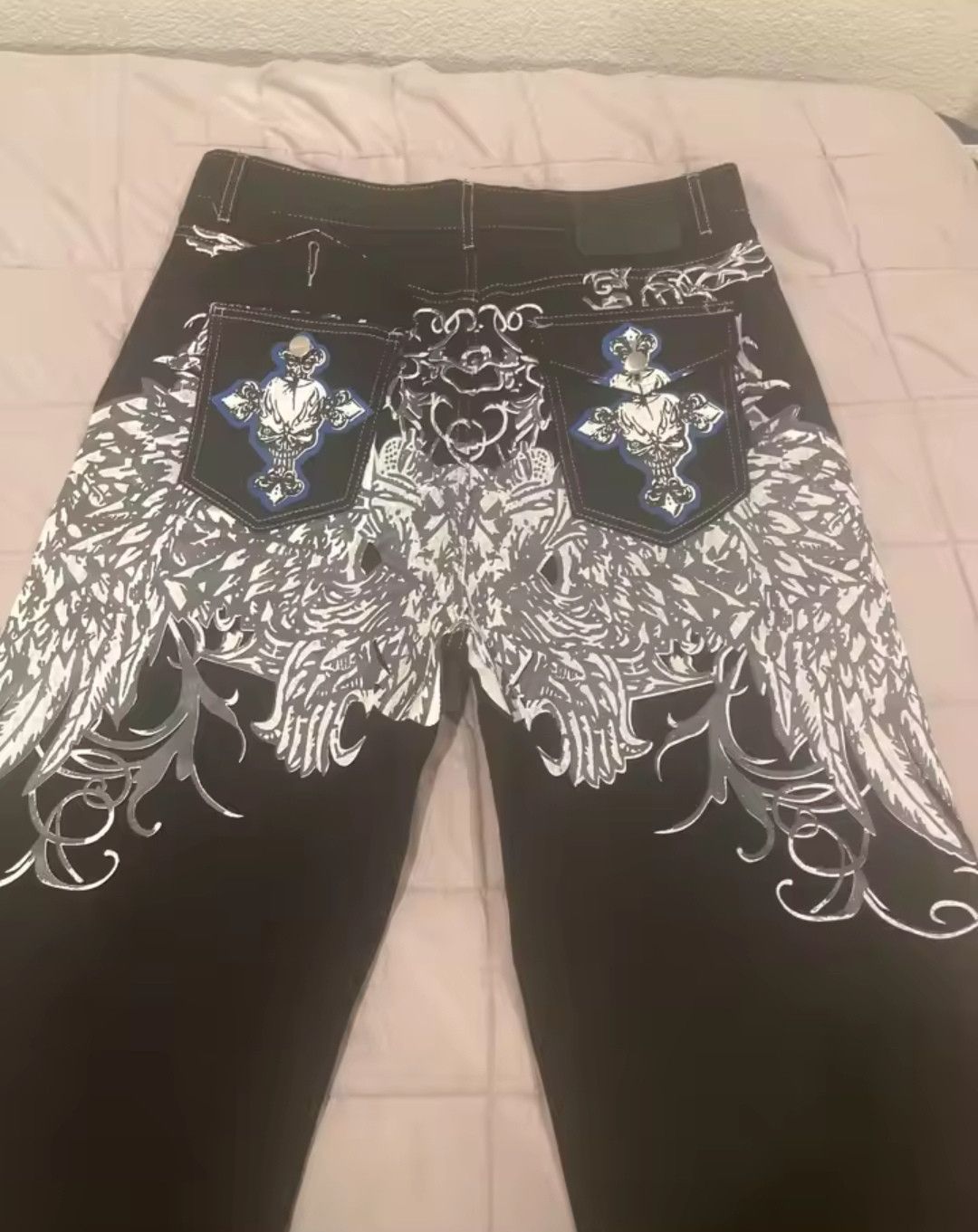 Designer × Japanese Brand Y2k Street High Waist Gothic Skull Geometry Men Jean Size US 33 - 2 Thumbnail