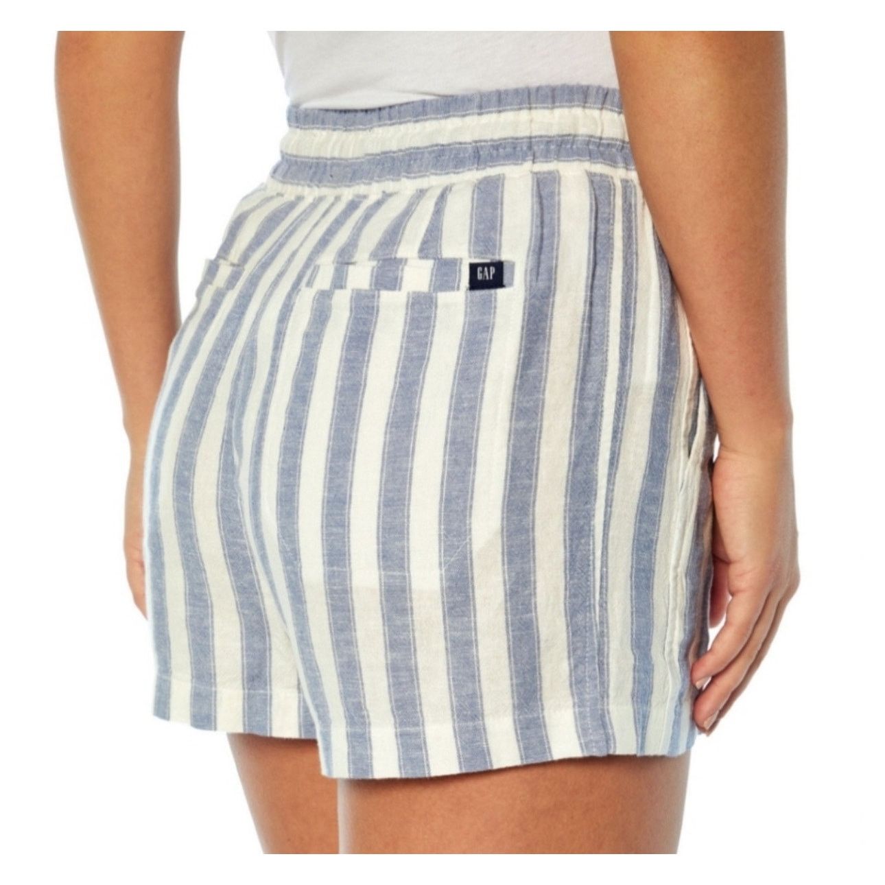 Gap Gap Shorts Womens XL Linen Blend Elastic Waist Blue White Size 36" / US 14 / IT 50 - 3 Thumbnail