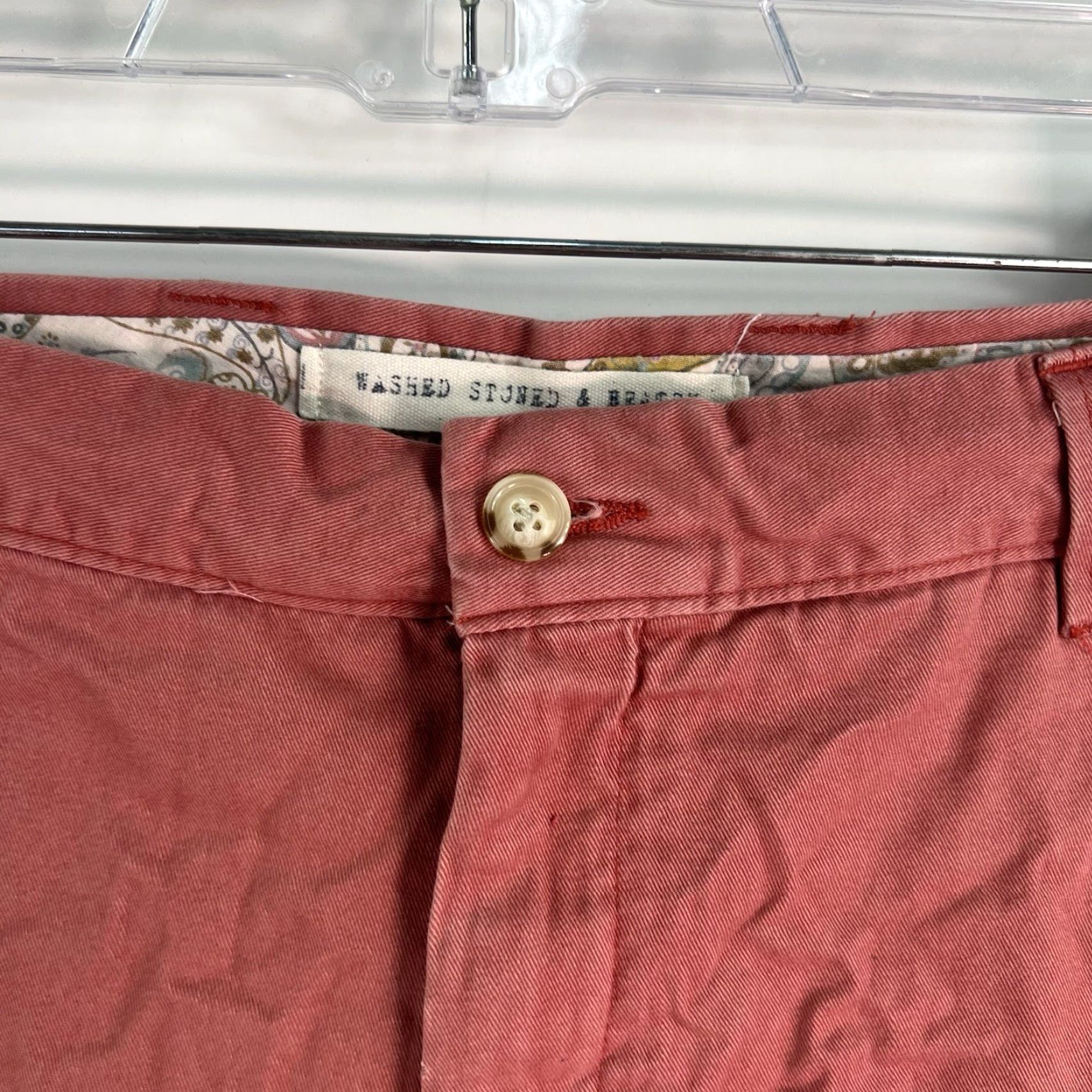 Vintage Washed Stoned And Beaten Golf Shorts Men’s Size 42 Salmon Geometric Pockets Zip Chino Cotton Polyester 9in Inseam Regular Waist 42 Orange Mens Size US 42 / EU 58 - 3 Thumbnail