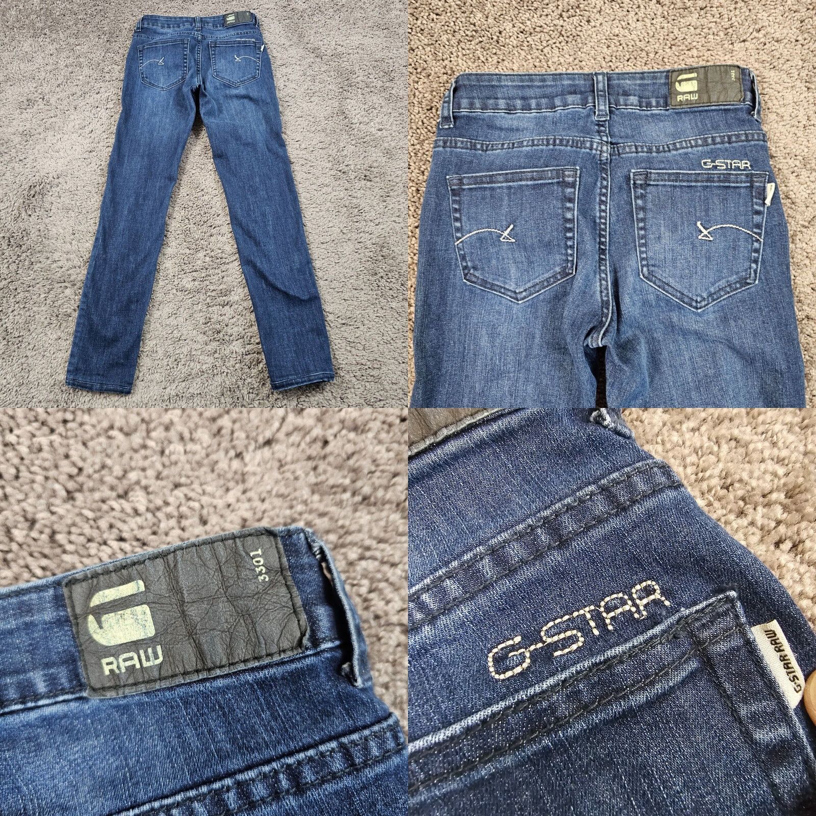 G-Star G-STAR RAW Jeans Skinny 26 Womens Low Dark Wash 24x26 Stretch Distressed 3301 Model 3301 Blue Denim Womens Size 26" / US 2 / IT 38 - 8 Thumbnail