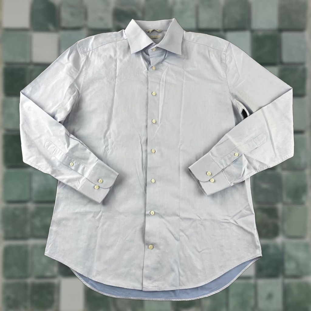 Suitsupply Suitsupply Dress Shirt 42 16.5 Blue Tessitura Monti 2 Ply Cotton Long Sleeve Shirt Mens Regular Blue 16.5 43 in 30 in Button Collared Spread Size 46R - 1 Thumbnail