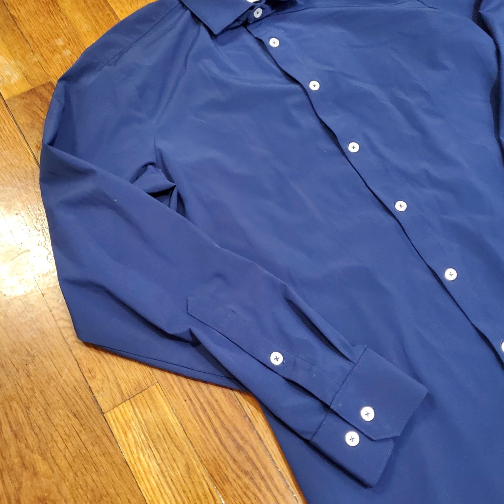 Mizzen+Main Mizzen+Main Leeward Shirt Mens Medium Blue Solid Slim Trim Fit Dress Performance Shirt Size 40R - 2 Thumbnail