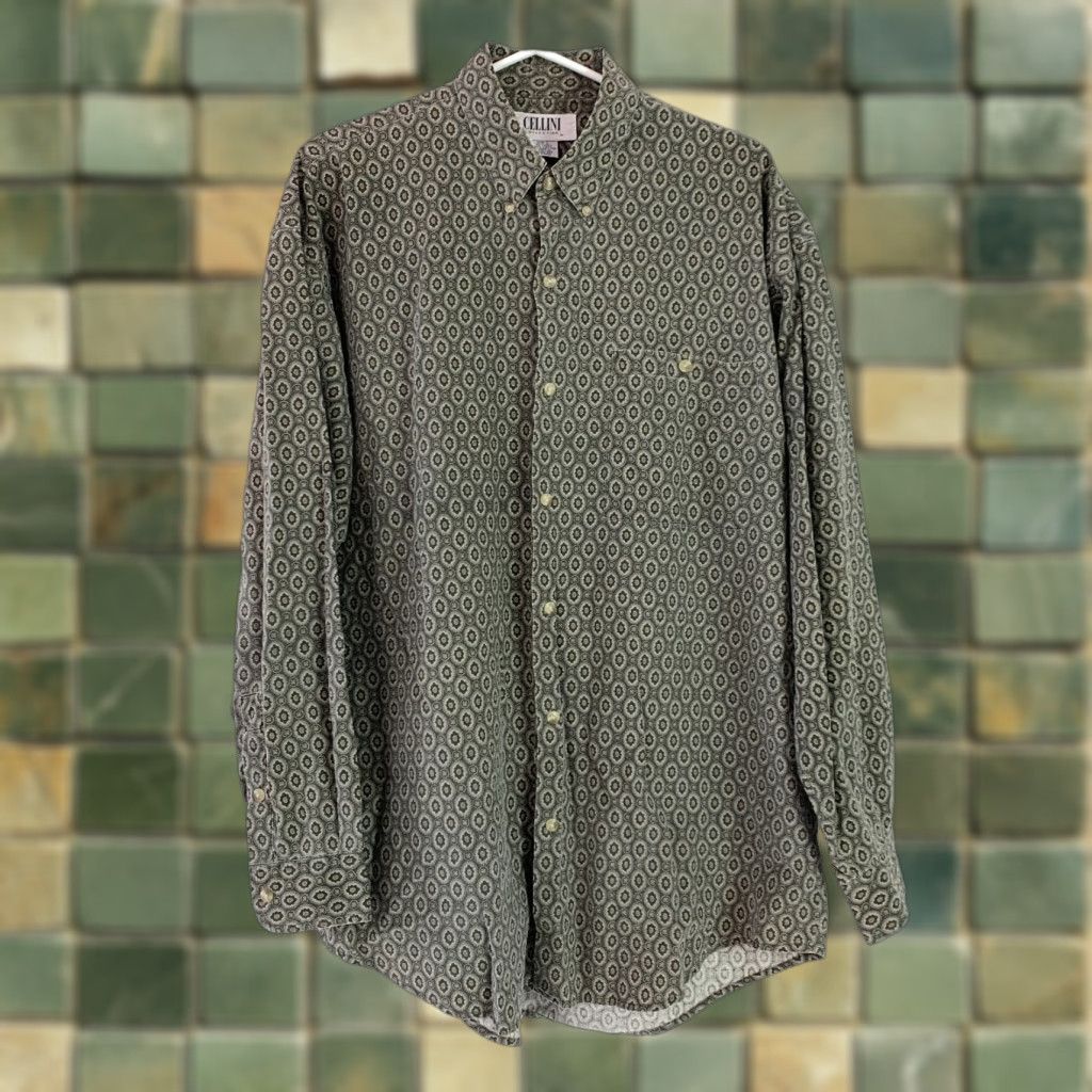 Vintage Vintage Cellini Collection Geometric Long Sleeve Button-Front Shirt Mens L Size US L / EU 52-54 / 3 - 1 Thumbnail