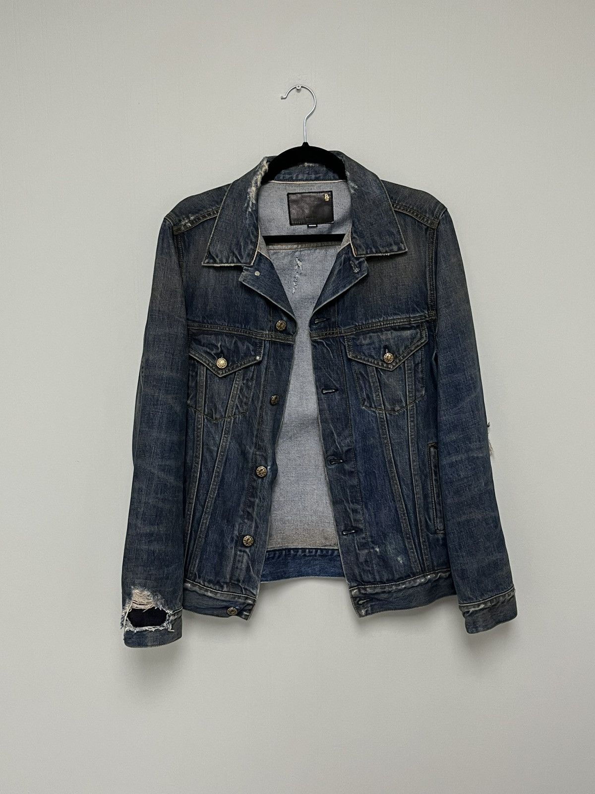 R13 Denim Trucker Distressed Jacket. Medium Size M / US 6-8 / IT 42-44 - 2 Thumbnail