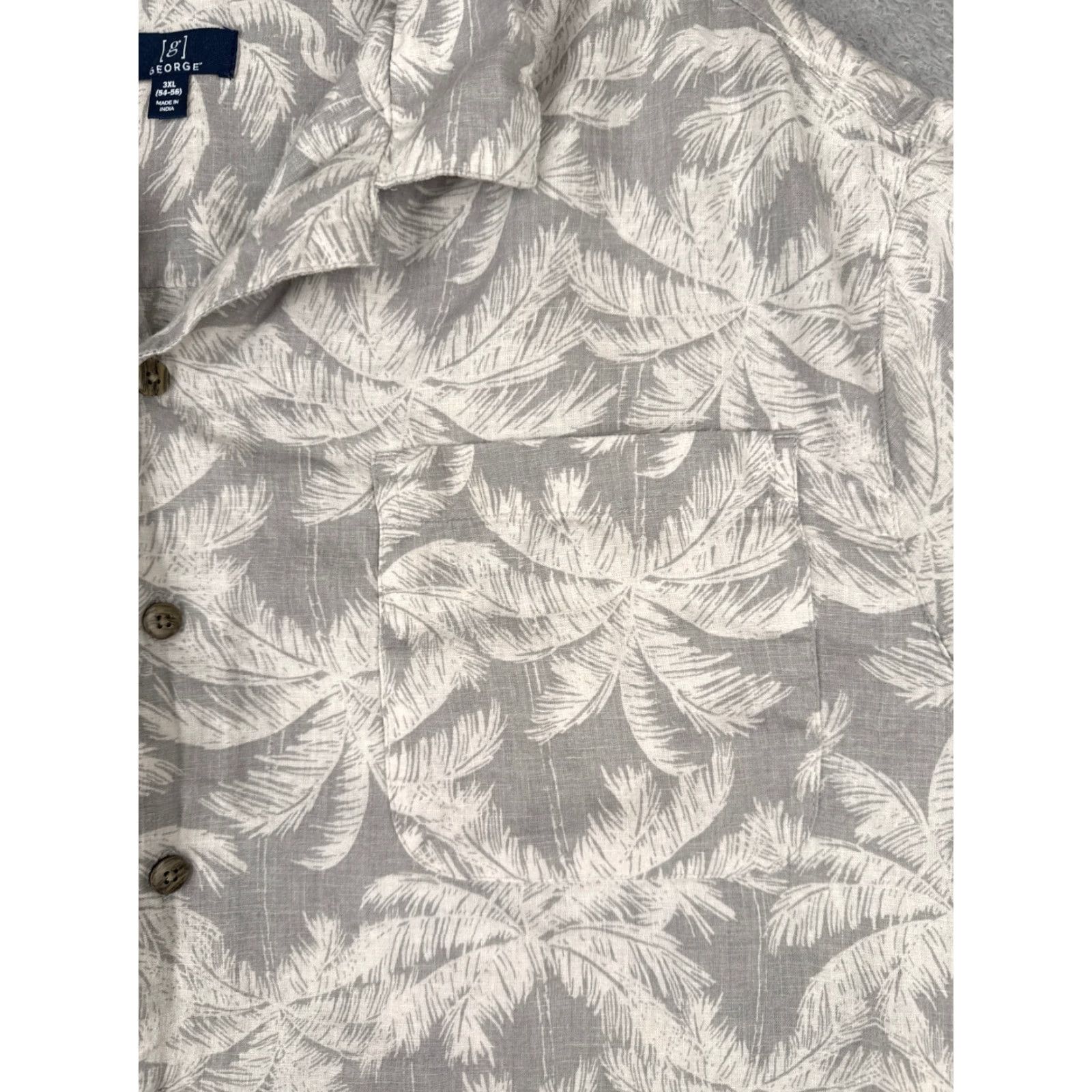 George George Mens Shirt 3XL Gray Floral Palm Leaf Hawaiian Linen Blend Button-Up Short Sleeve Vintage: No Size US XXL / EU 58 / 5 - 6 Thumbnail