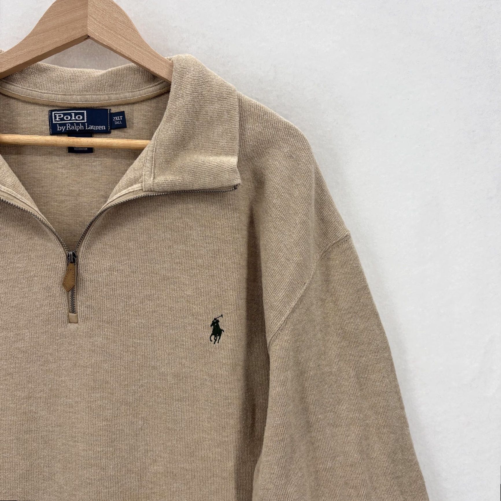 Polo Ralph Lauren VINTAGE Polo Ralph Lauren Sweater Mens 2XLT Beige Cotton 1/4 Zip Mock Neck Pullover Size US XXL / EU 58 / 5 - 2 Thumbnail