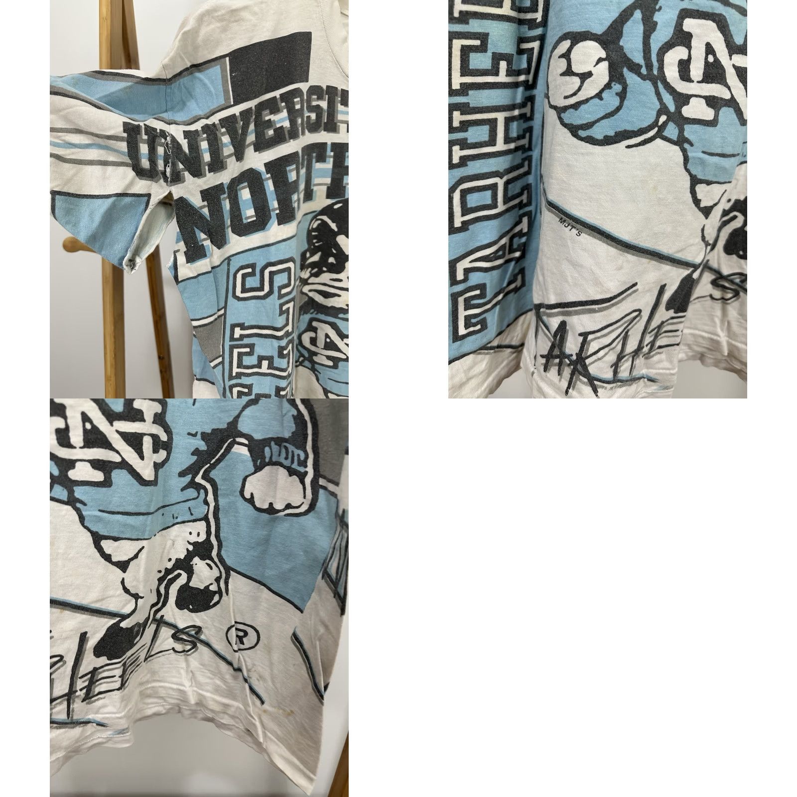 Vintage VTG UNC Carolina Tar Heels T-Shirt M White Thrashed Worn Distressed Rameses AOP All Over Print NCAA ACC Mens Size US M / EU 48-50 / 2 - 8 Thumbnail
