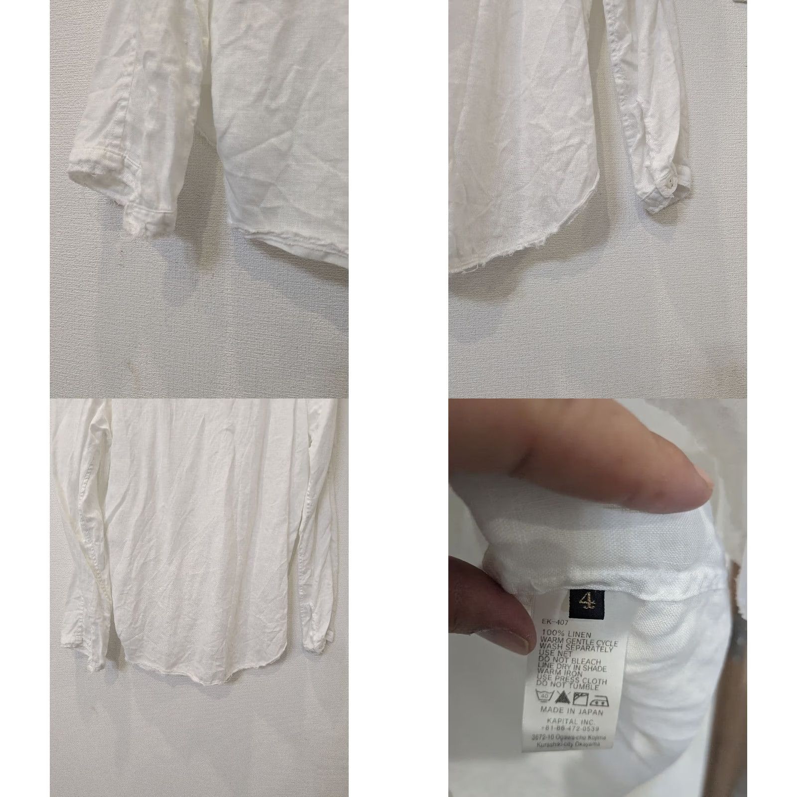 Kapital KAPITAL Shirt XL White Cotton Band-collar Long Sleeve Button-Up Mens with 4 Pockets Size US XL / EU 56 / 4 - 8 Thumbnail