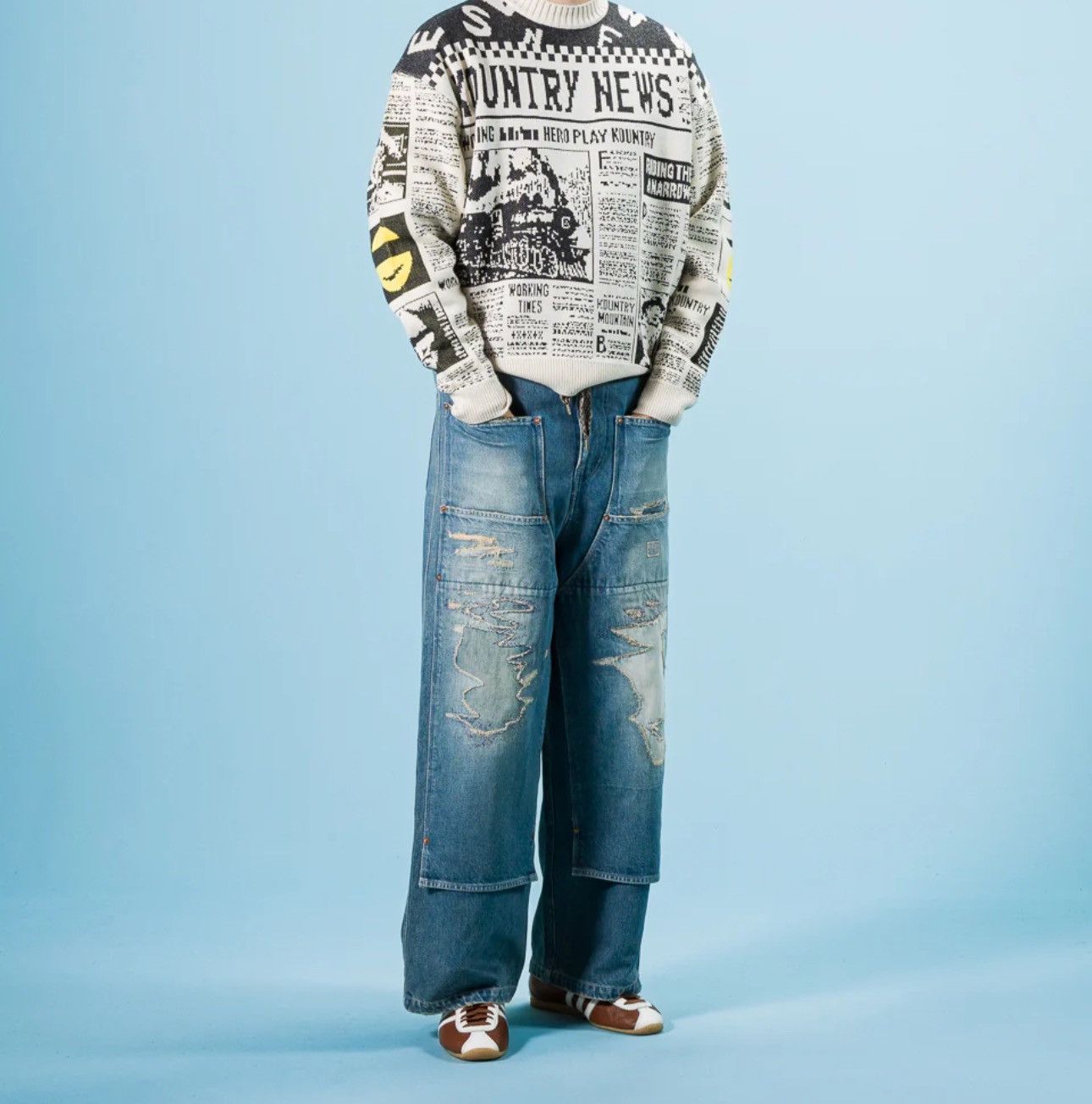 Kapital 14OZ DENIM W-KNEE EASY BAGGY PANTS (DIXIE LUMBER REMAKE) Size US 34 / EU 50 - 17 Thumbnail