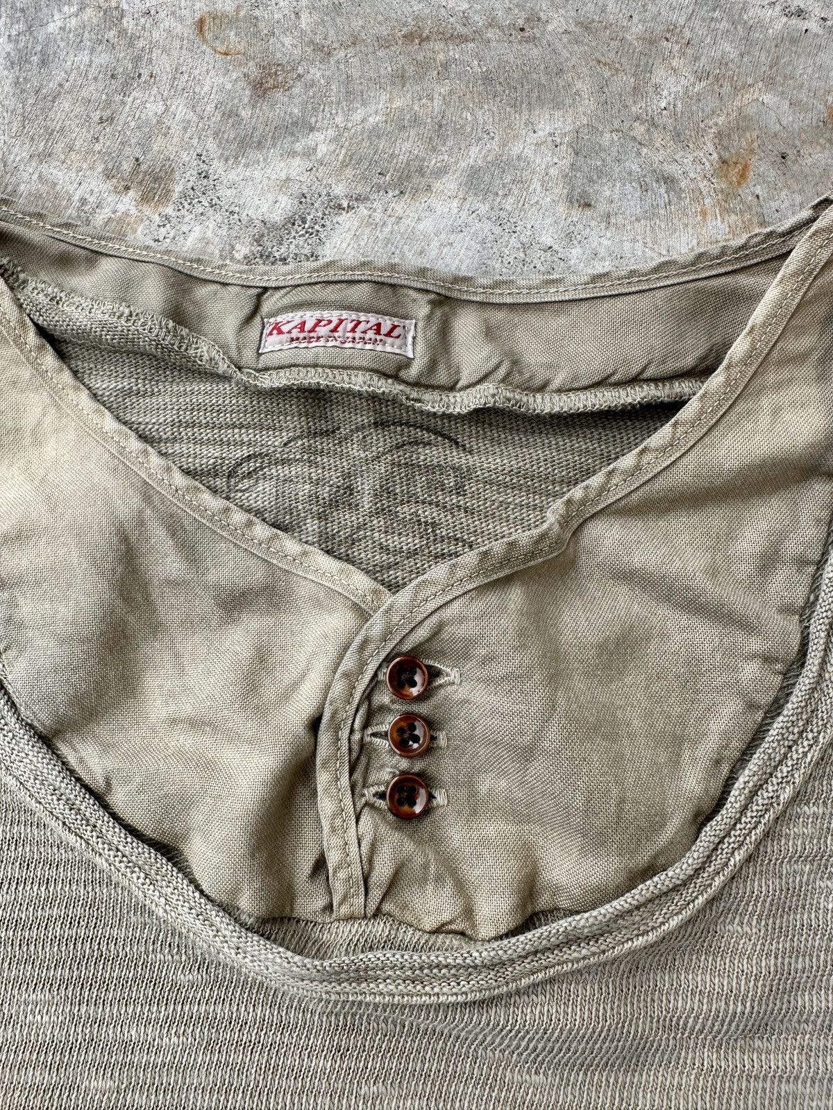 Kapital Kapital XBW layered Ivory loopwheel lettered Henley tee Size US L / EU 52-54 / 3 - 6 Thumbnail