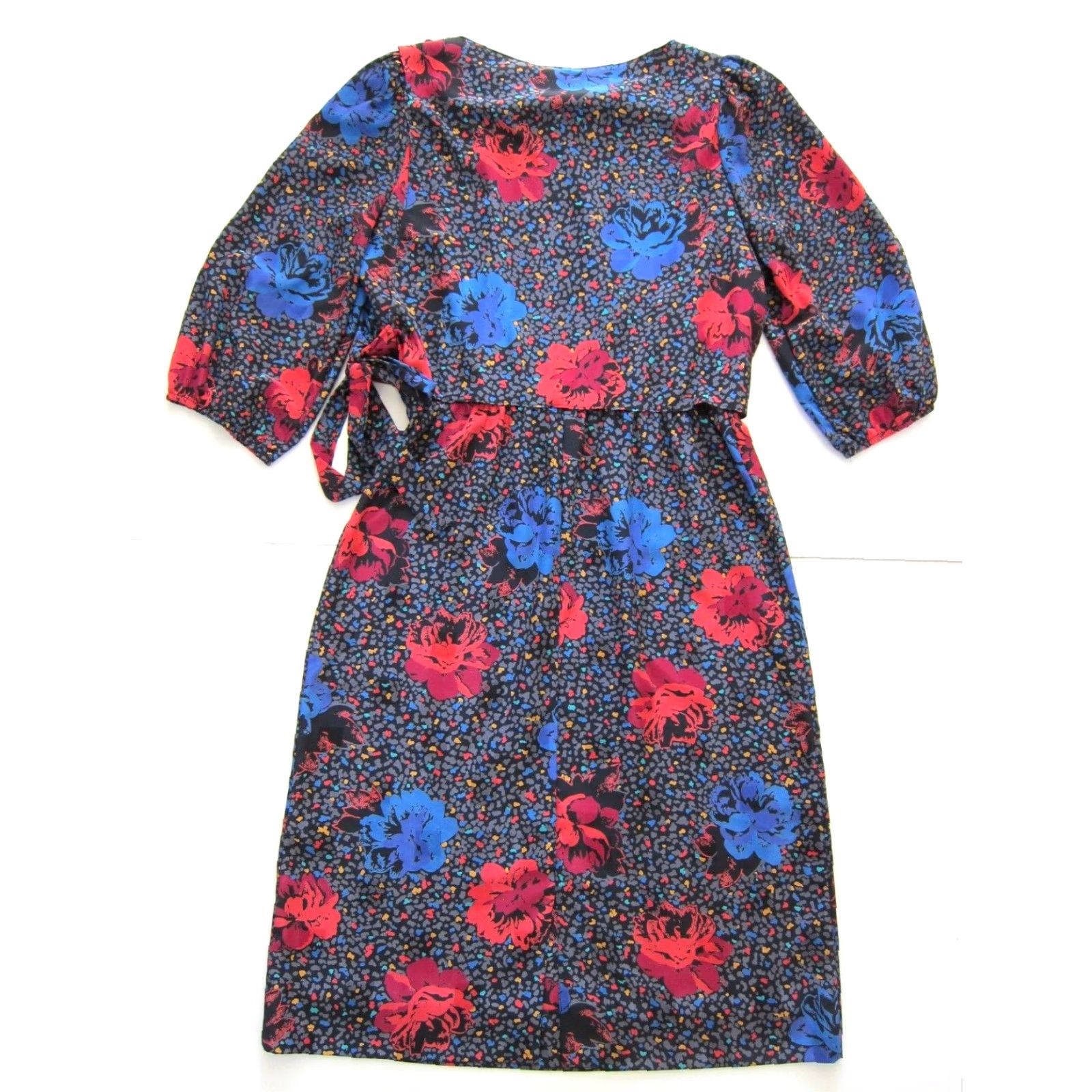 Vintage VINTAGE Lady Carol New York Floral 3/4 Sleeve Sheath Dress Size 12 Gray Red Blue White Size XL / US 12-14 / IT 48-50 - 2 Thumbnail