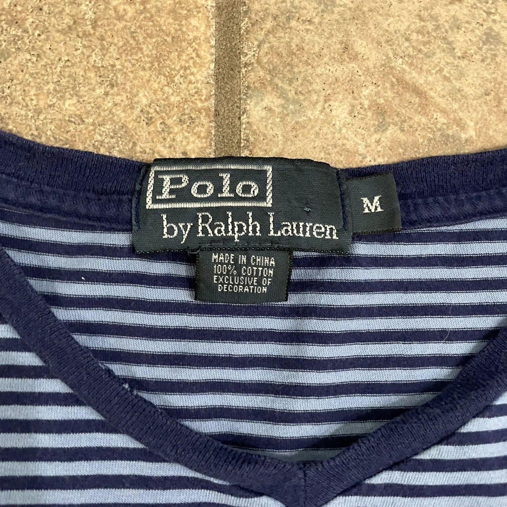 Polo Ralph Lauren VINTAGE Polo Ralph Lauren T-Shirt Striped Blue V-Neck Mens M Tee Blue 90s? Size US M / EU 48-50 / 2 - 4 Thumbnail