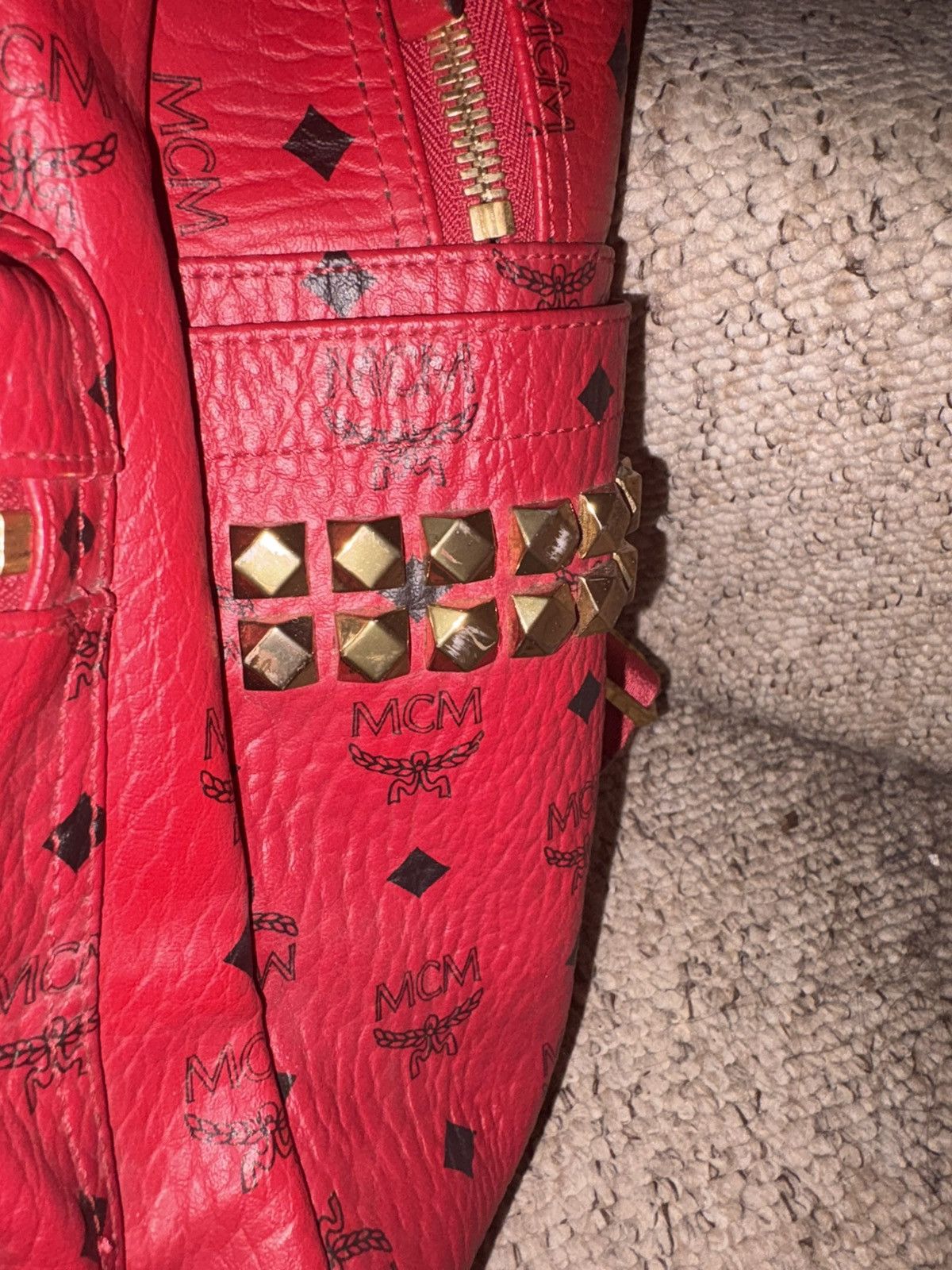 MCM MCM red Visetos stark studded backpack Size ONE SIZE - 5 Thumbnail