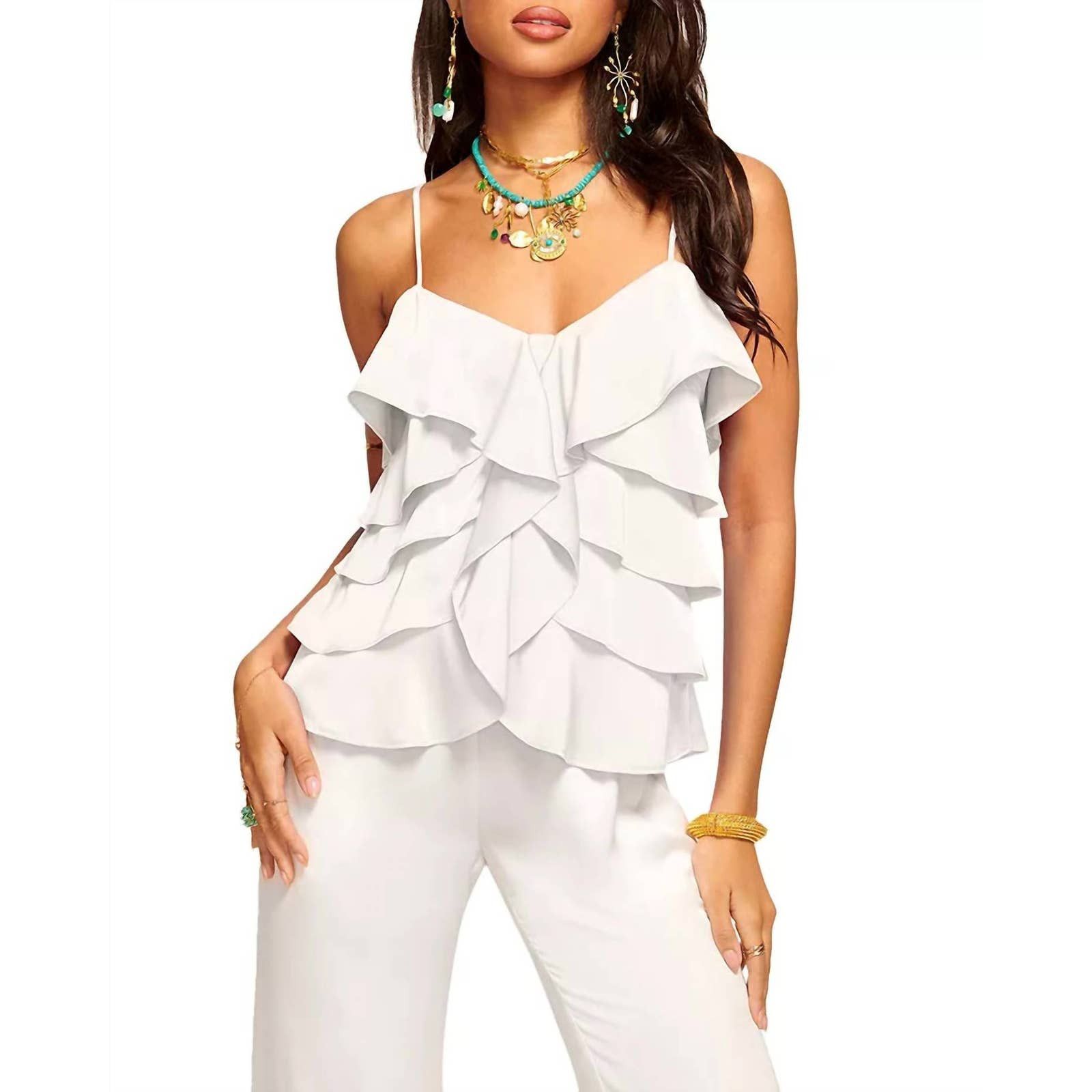 Ramy Brook Kristen Ruffle Tank In White | Grailed