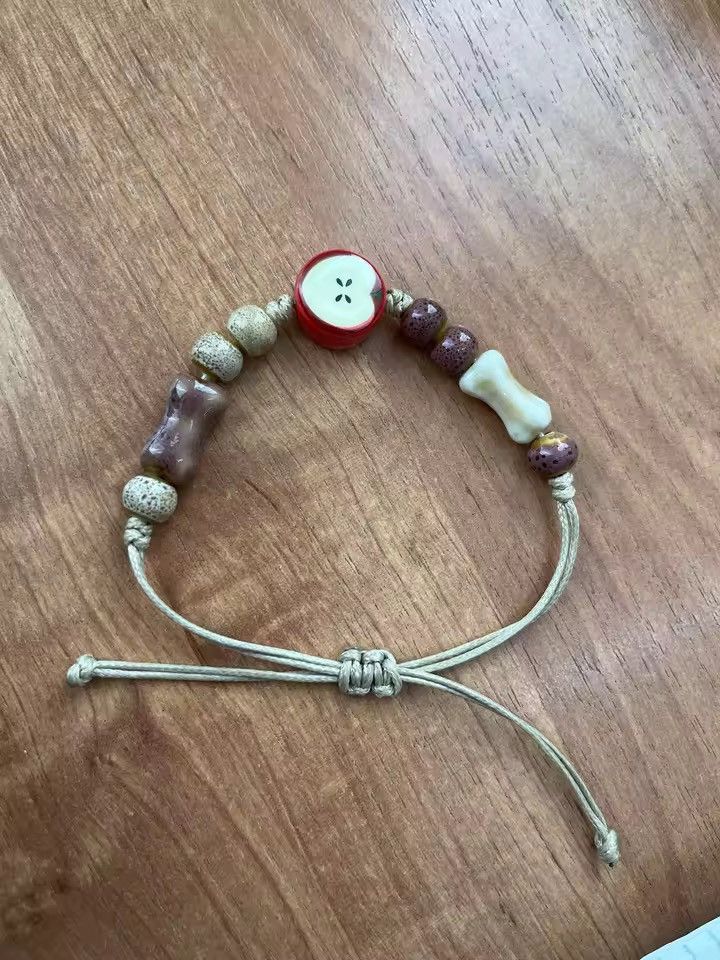 Jewelry Handmade Apple Ceramic Bracelet Adjustable Woven Cord Size ONE SIZE - 3 Thumbnail