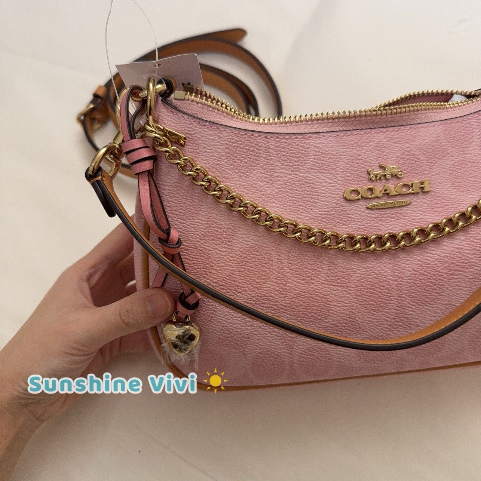 Coach NWT Coach Gold Powder Pink Teri Shoulder Bag Charms CEA20 Size ONE SIZE - 8 Thumbnail