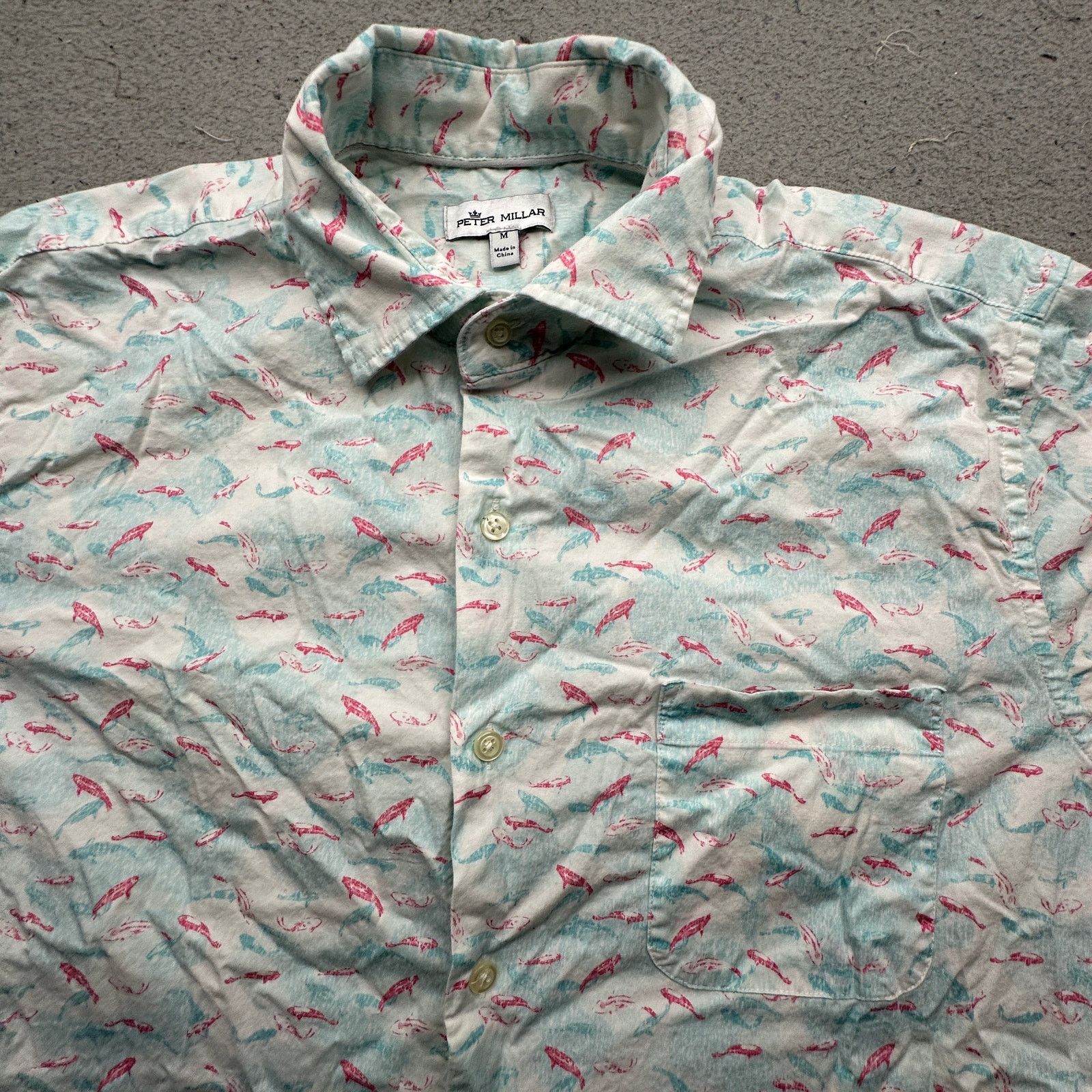 Peter Millar Peter Millar Fish Print Button Shirt Men M Blue Pink Stretch Size US M / EU 48-50 / 2 - 6 Thumbnail