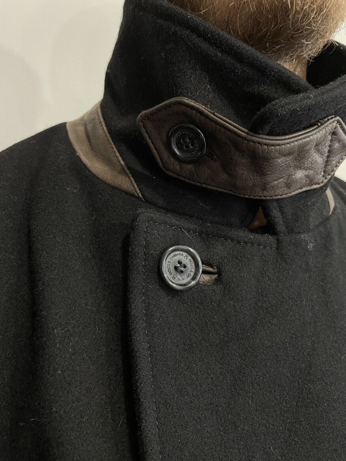 Dolce & Gabbana Dolce & Gabbana Wool Men Coat Jacket Leather Details Black Size US L / EU 52-54 / 3 - 10 Thumbnail