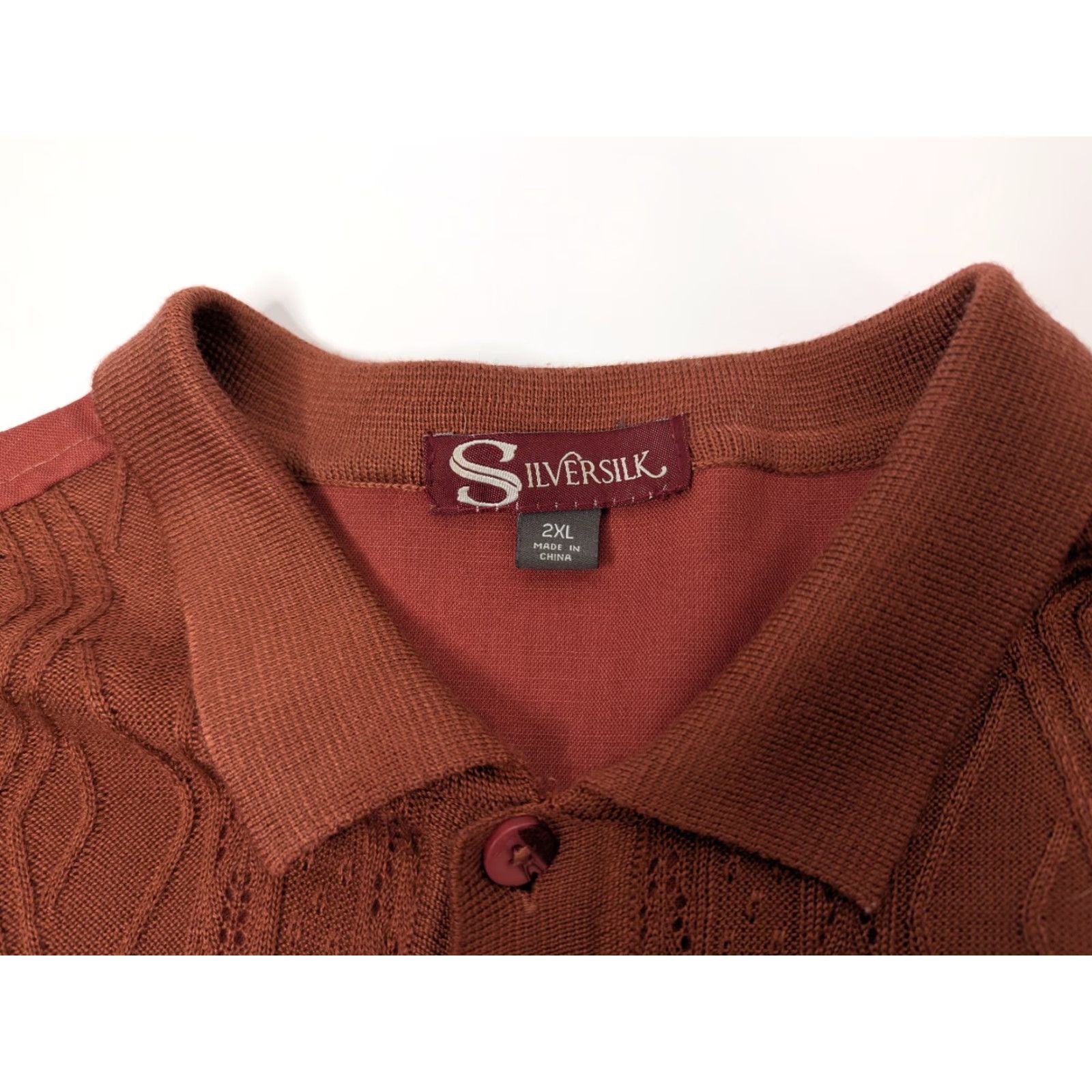 Rusty SilverSilk Shirt Men 2XL Button-Down Short Sleeve Rust Brown Retro All Seasons Breathable Easy Care Size US XXL / EU 58 / 5 - 7 Thumbnail