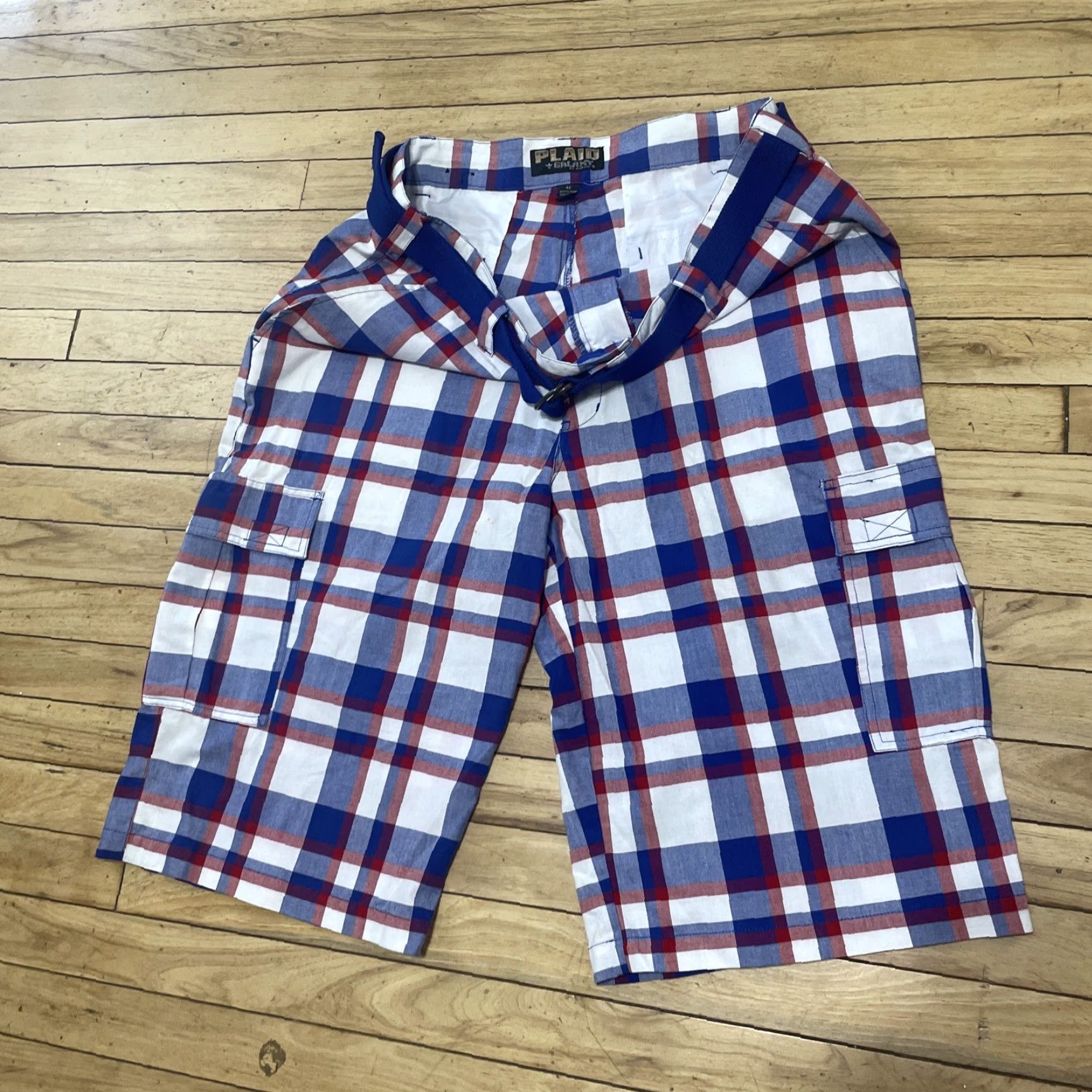 Vintage VINTAGE Galaxy Cargo Shorts Men 42 Plaid Cargo Pocket Belted Blue Hip Hop Y2k Streetwear Skater 16in Inseam Summer Spring Fall Casual Workwear Mens Size US 42 / EU 58 - 3 Thumbnail