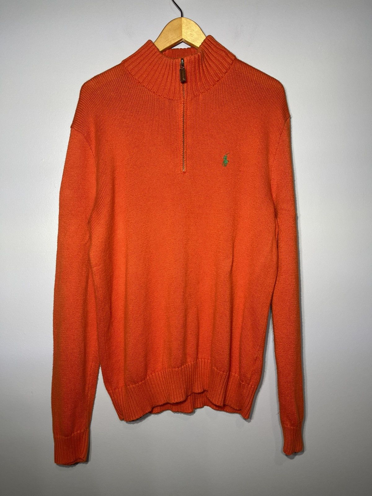 Polo Ralph Lauren Polo Ralph Lauren Men's Orange Quarter Zip Knit Sweater Sz M Size US M / EU 48-50 / 2 - 2 Thumbnail