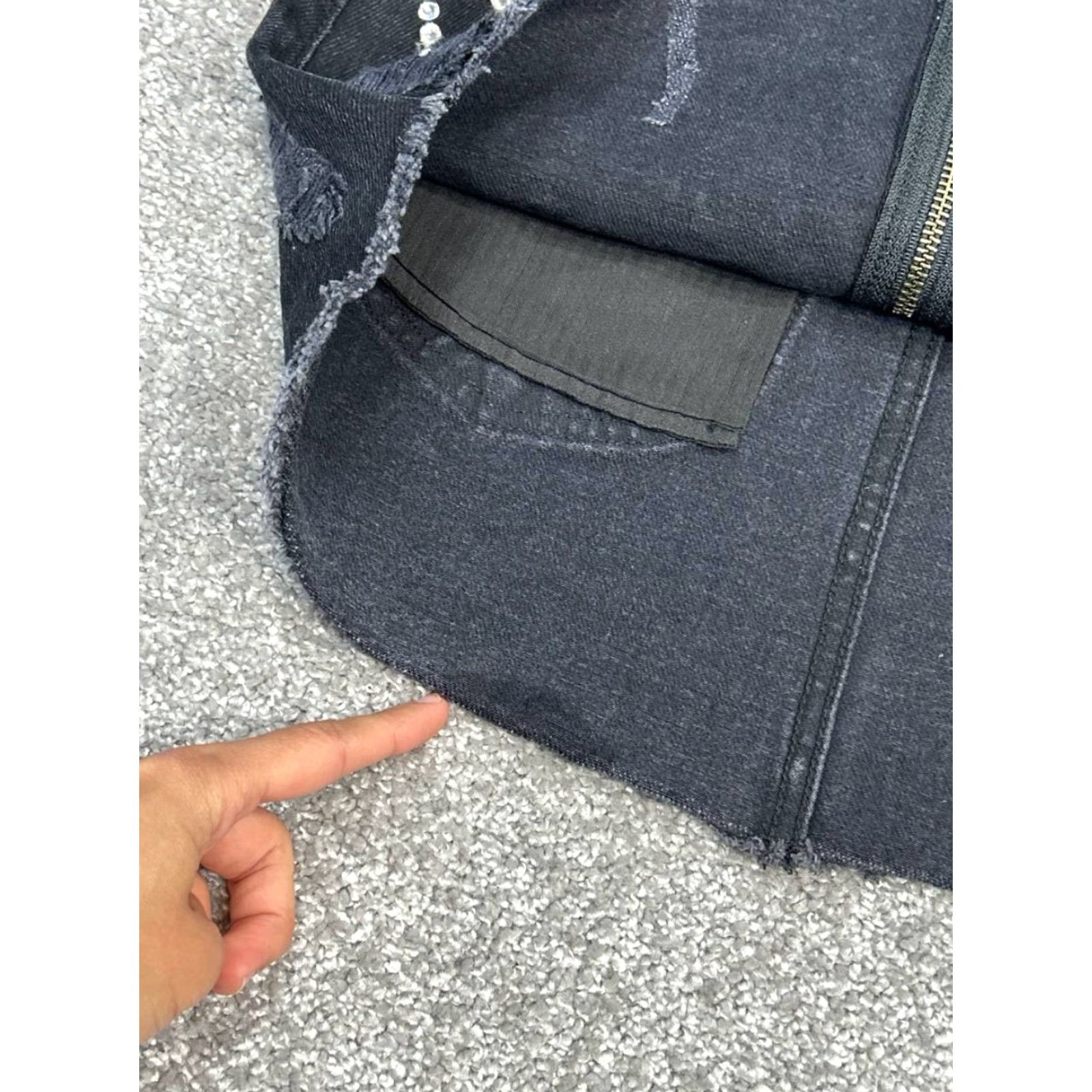 Denime Carmar Skirt Womens Mini 23 Black Denim Distressed Rhinestons Stars Size 40" / US 18 - 2 Thumbnail