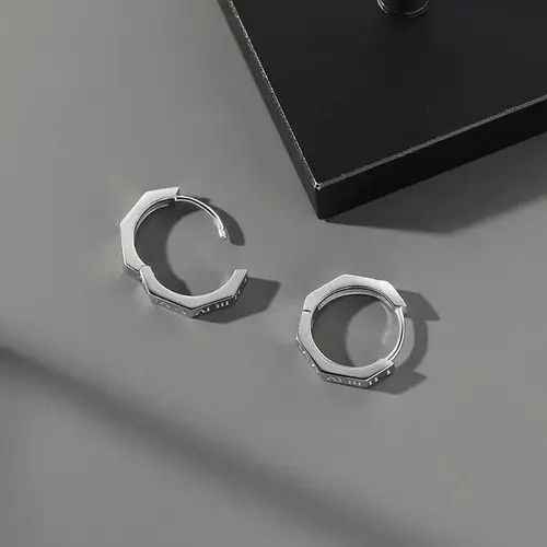 Jewelry Pure Titanium Hoop Huggie Earrings Round/Hexagon Earring Size ONE SIZE - 4 Thumbnail