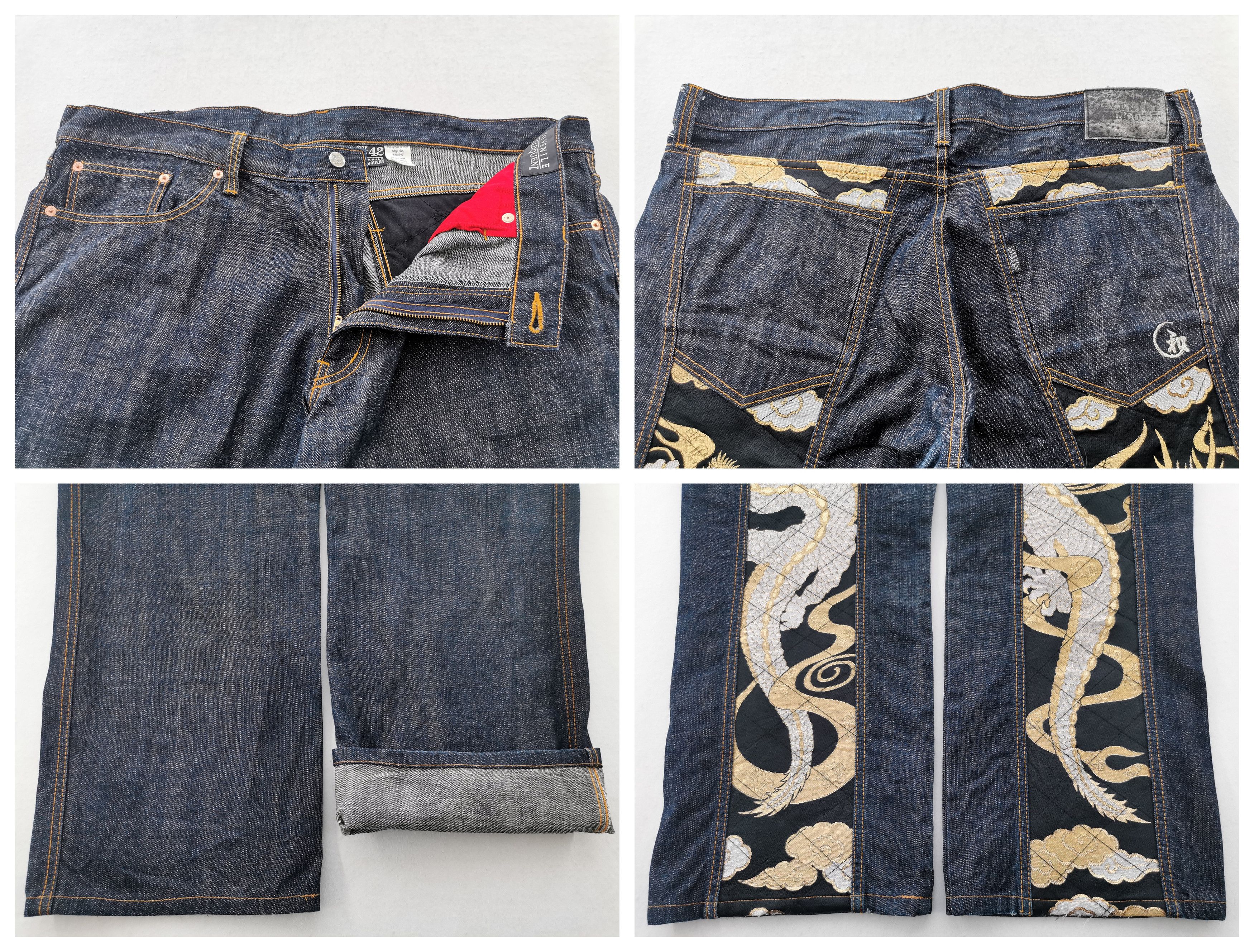 Japanese Brand × Vintage Vintage Juvenile Delinquent Dragon Indigo Denim Size 41 Size US 41 - 1 Thumbnail