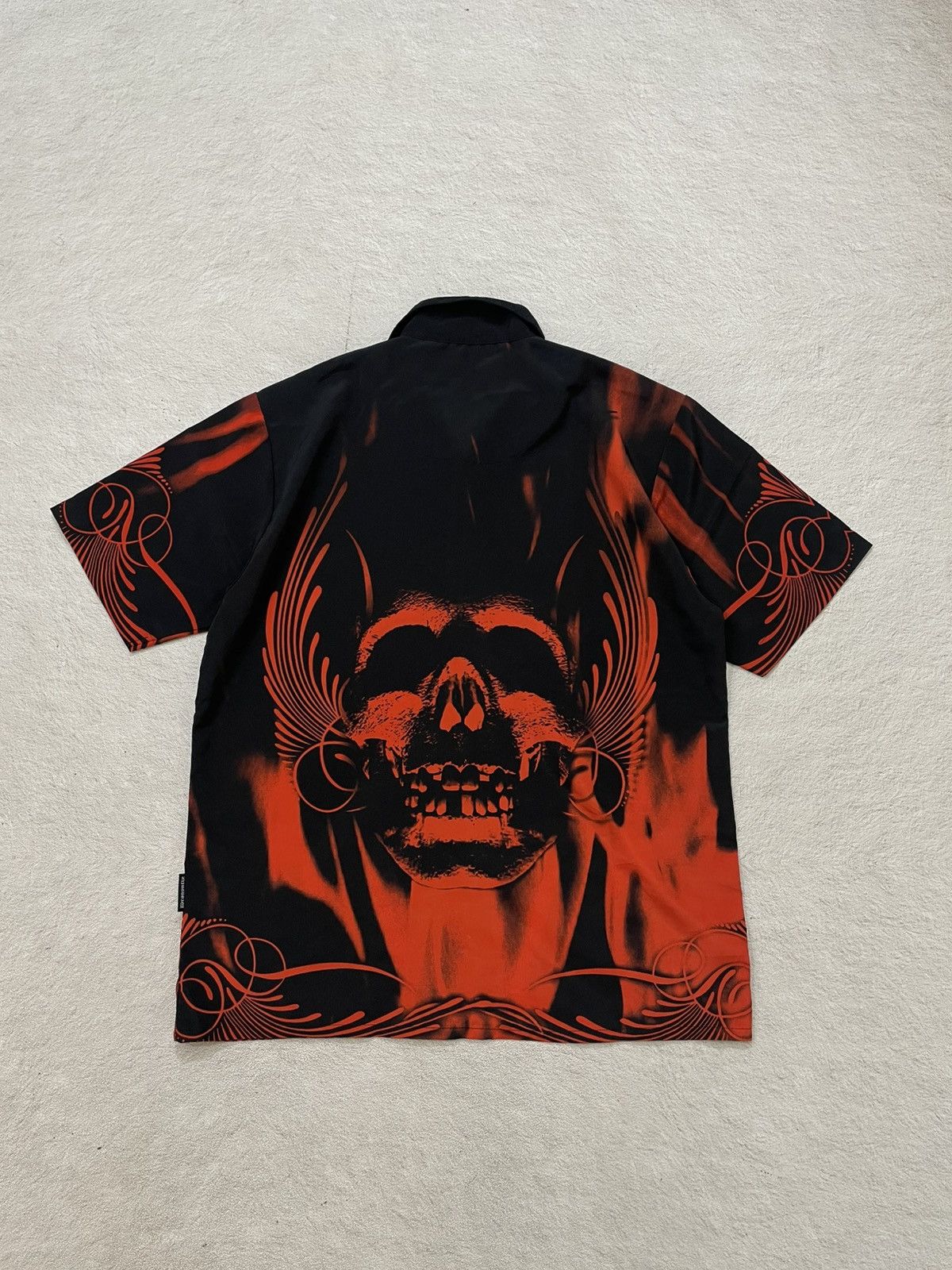 If Six Was Nine 2000s Japan Skull Poem Graphic Open Collar Punk Gothic Shirt Size US XXL / EU 58 / 5 - 6 Thumbnail