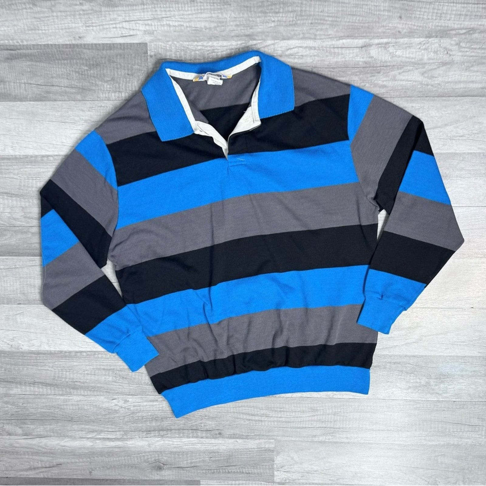 Vintage Vintage 90s Visual Effects Rugby Shirt Striped Polo Size US XL / EU 56 / 4 - 1 Thumbnail