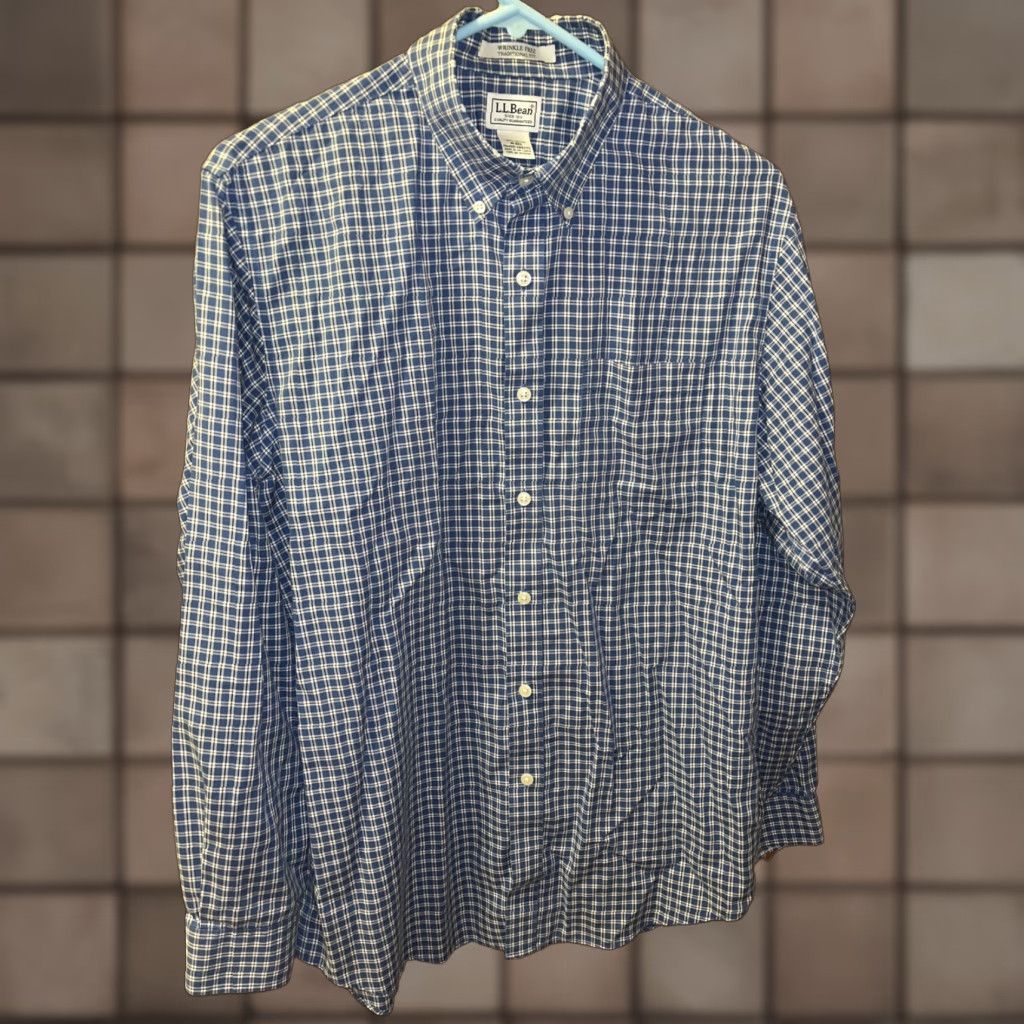 Vintage VINTAGE L.L. BEAN Men's Cotton Plaid Button-Up Shirt Traditional Fit Long Sleeve Casual Fall Winter Spring Blue Medium Reg Size US M / EU 48-50 / 2 - 1 Thumbnail