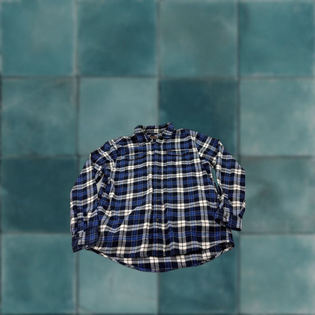 VINTAGE Orvis Flannel Shirt Jacket Mens XL Blue Plaid Lined Hand Pockets Button Front