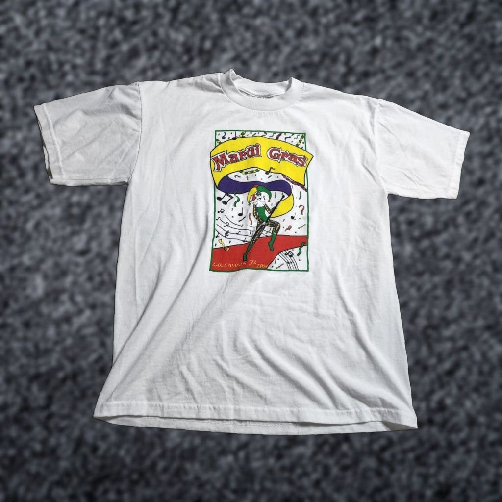 Jerzees VINTAGE Jerzees T-Shirt Men M Mardi Gras 2003 Lake Wales FL White Crew Neck Short Sleeve Cotton Blend Size US M / EU 48-50 / 2 - 1 Thumbnail