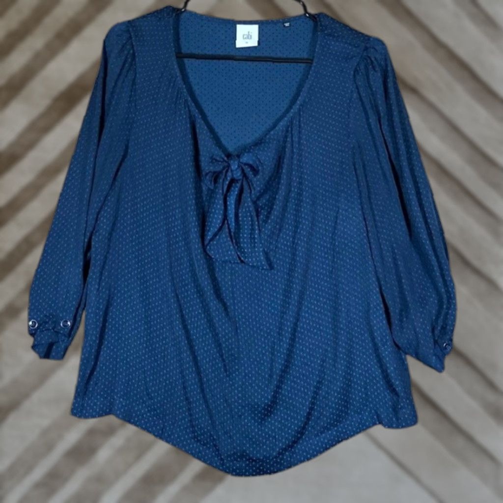 Vintage CAbi Blouse Navy Swiss Dot Tie Front Scoop Neck Relaxed Medium Size M / US 6-8 / IT 42-44 - 1 Thumbnail