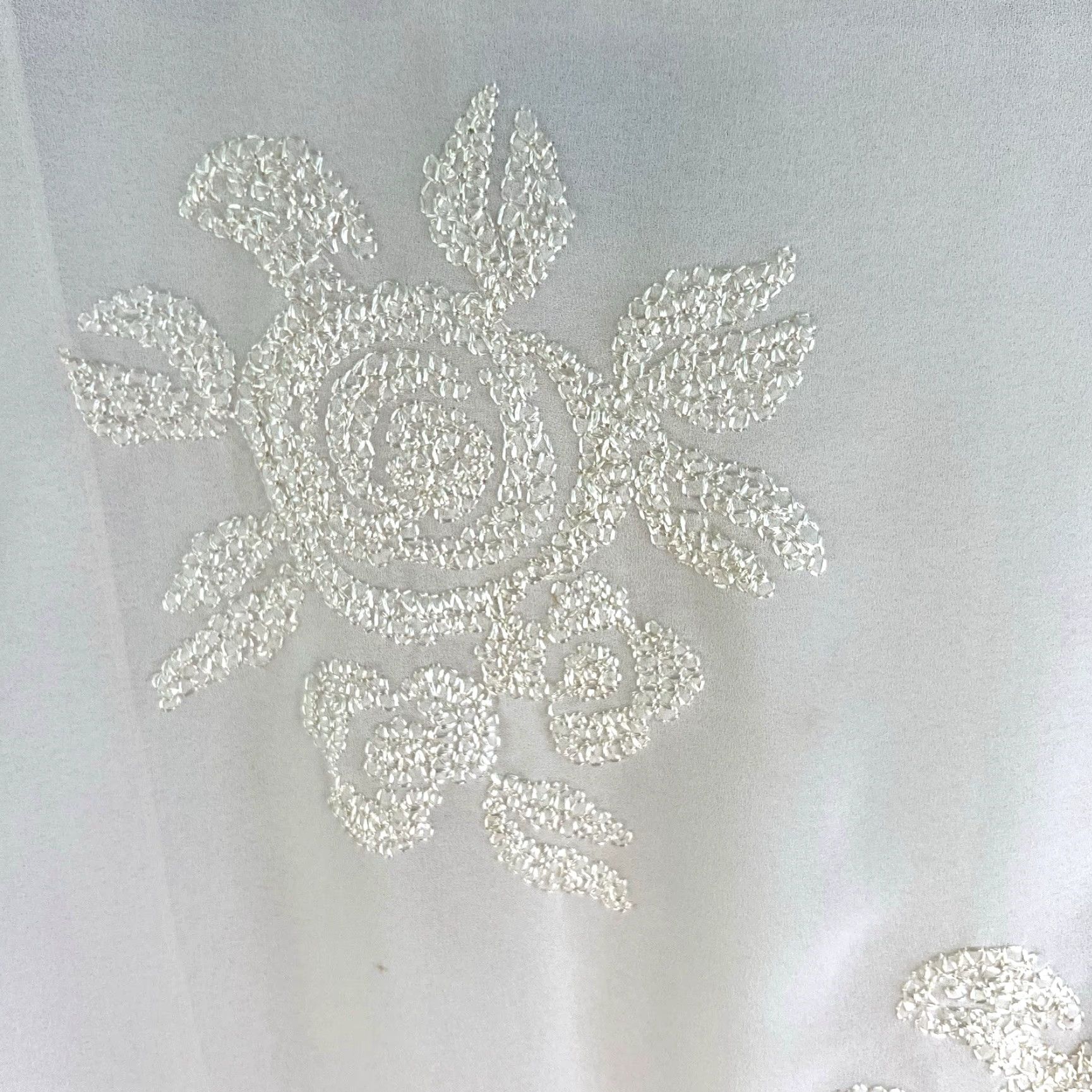 Vintage VINTAGE Ursula of Sweden Dress Chiffon Floral Drop Waist Midi Ivory 12 Womens 70s Size XL / US 12-14 / IT 48-50 - 6 Thumbnail