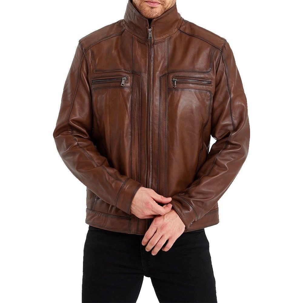 Other Mens Waxed Bomber Brown Leather Jacket Size US XXL / EU 58 / 5 - 5 Thumbnail