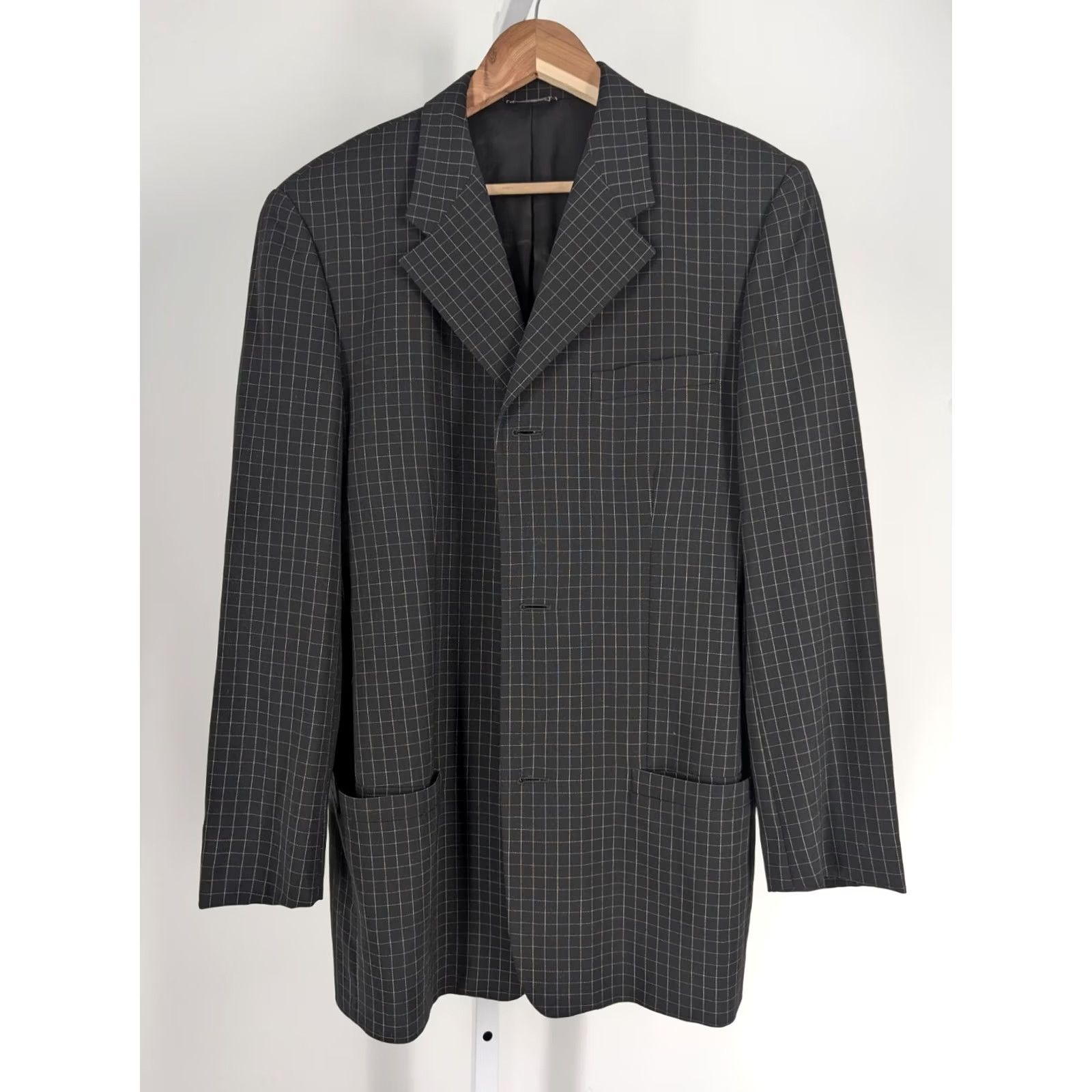 Versace VINTAGE Versace Blazer 90s Black Windowpane Three-Button Jacket Men S Regular 32" Length 40" Sz Pit to Pit 20" Size 36R - 3 Thumbnail