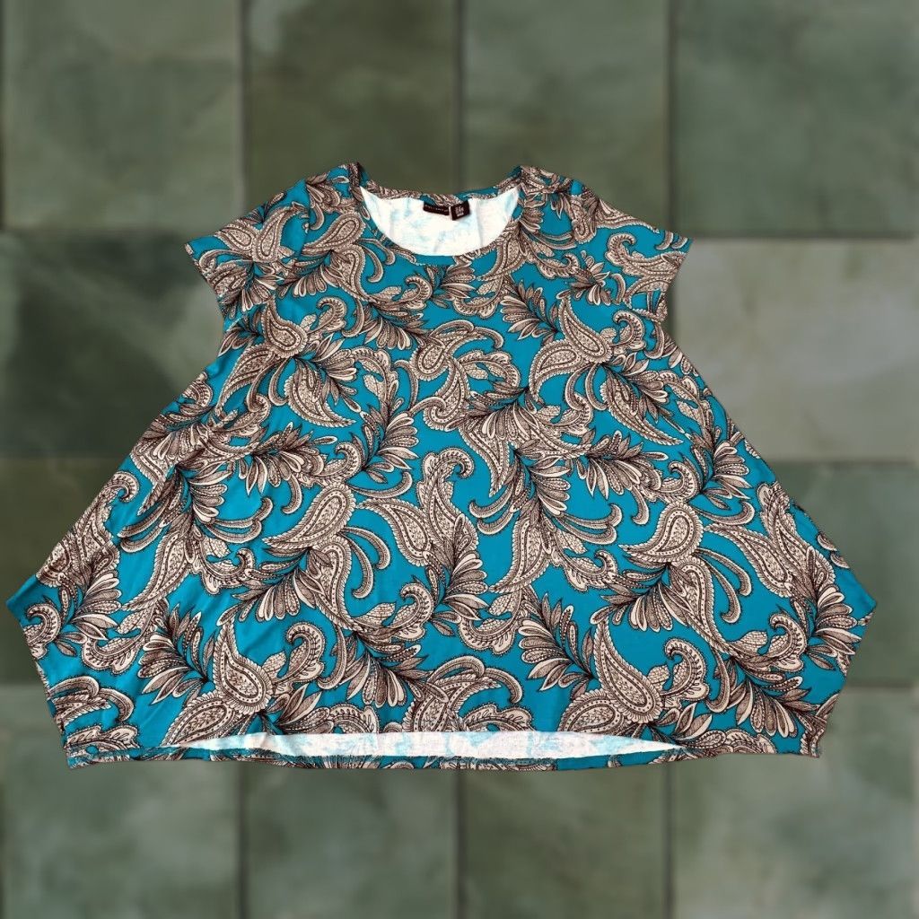 Willi Smith Willi Smith Blue Paisley Short Sleeve Blouse Womens 2X Size XXL / US 16-18 / IT 52-54 - 1 Thumbnail
