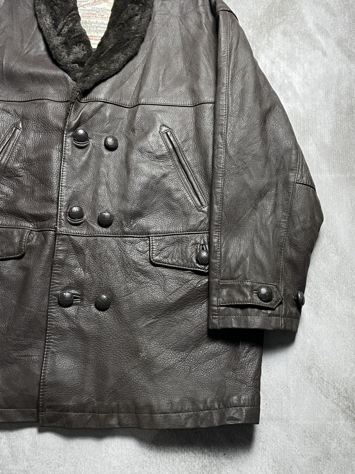 Japanese Brand 1950’s Saburoku Projects - Double Breasted Cow Leather Coat Size US L / EU 52-54 / 3 - 3 Thumbnail