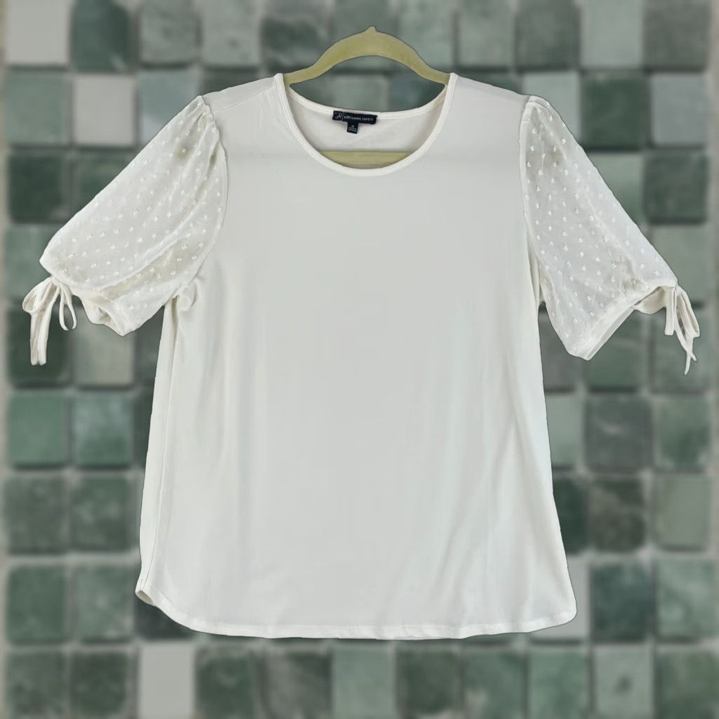 Adrianna Papell Adrianna Papell Shirt Womens Medium White Swiss Dot Sleeve Pullover Lightweight Blouse Size M / US 6-8 / IT 42-44 - 1 Thumbnail